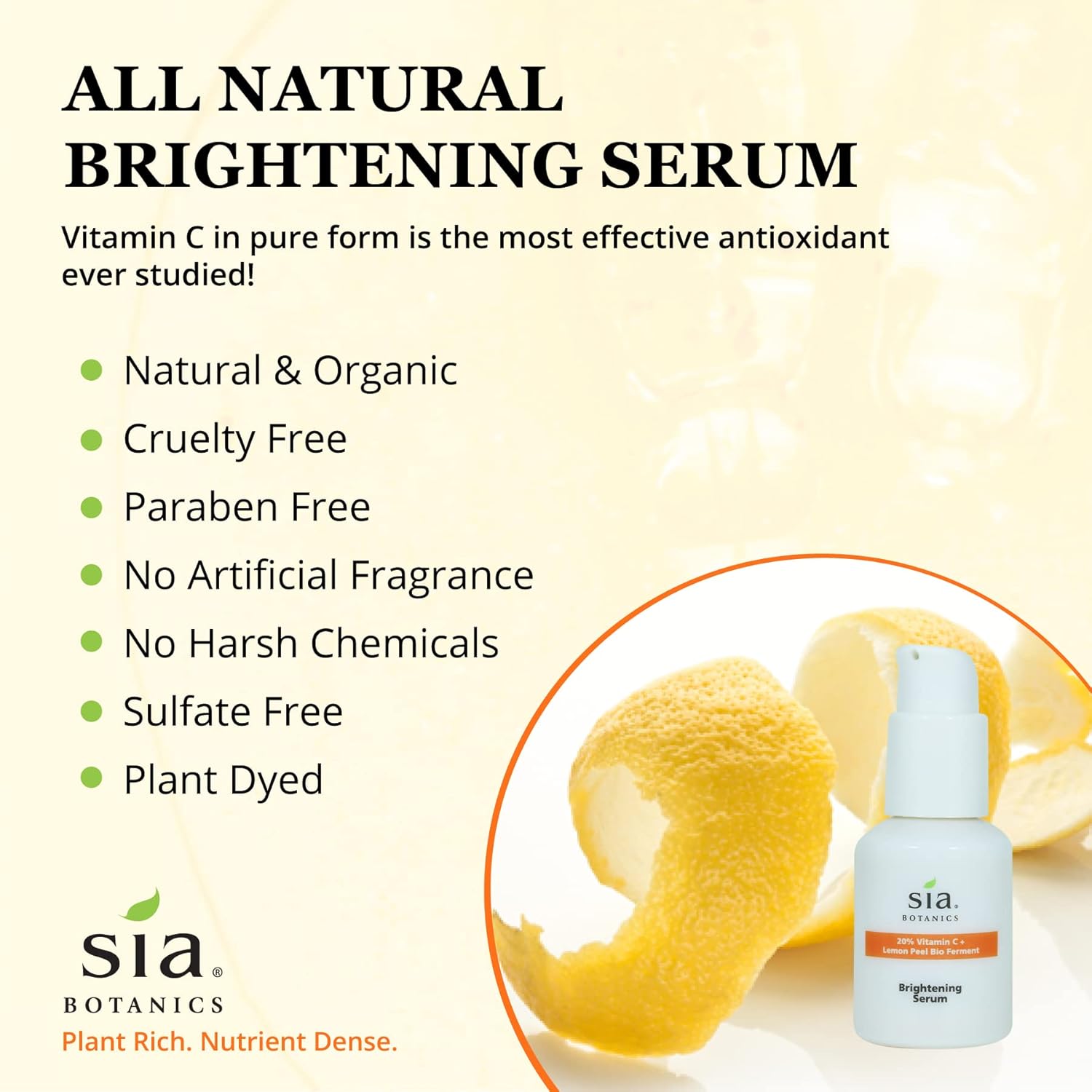 Sia Botanics Brightening Face Serum (30ml/1oz Porceline Bottle) | Facial Treatment w/Vitamin C, Lemon Peel Bio Ferment, Aloe Vera | Natural, Clean, Botanical Skincare for Women - Image 2