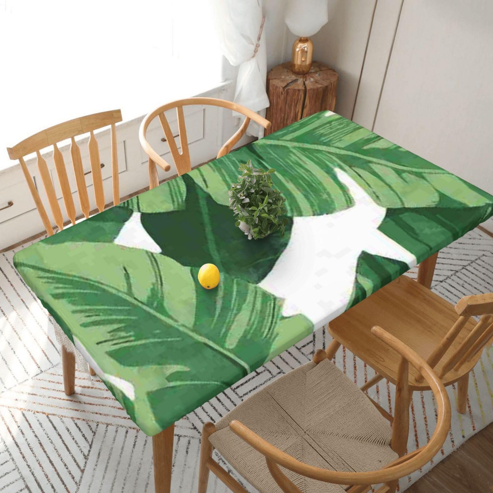 BNVSADC Cute green palm leaves Printed 5FT Tablecloth Polyester Kitchen Water Resistant Table Cloth Dining Table Decoration Table Covers, 152x76 CM