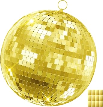 Disco Ball - 16 Inch Large Mirror Ball Cool and Fun Gold/Pink Hanging Party Mirror Disco Balls with Hanging Ring for DJ Club, Party, Wedding Decoration, Home Decor Gold, 16 Inch