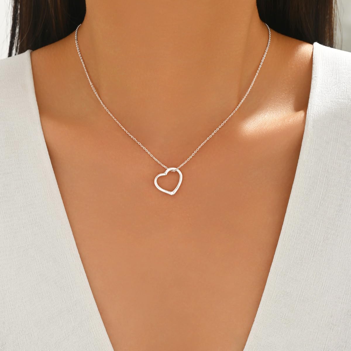 Heart Pendant Necklace for Women Dainty Open Heart Necklace Cute Love Heart 925 Sterling Silver Necklaces for Women Birthday Anniversary Wedding Jewelry Gift for Her