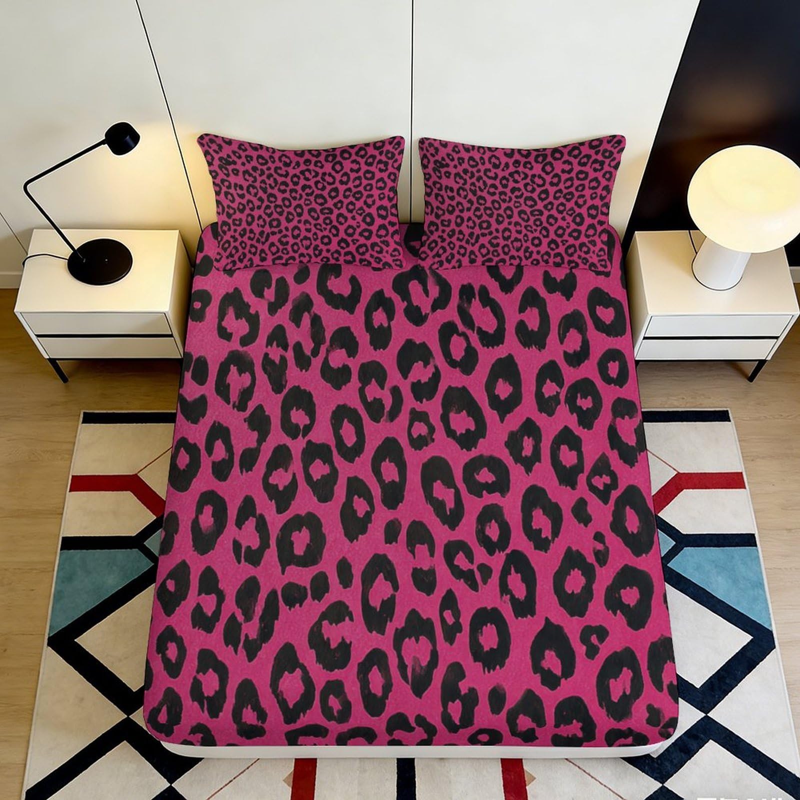 3D Printed Leopard Fitted Sheet Microfiber Deep Pocket Non-Slip Bedroom Bedding Leopard Mattress Fitted Cover Washable Full Wrap 200x200x25cm