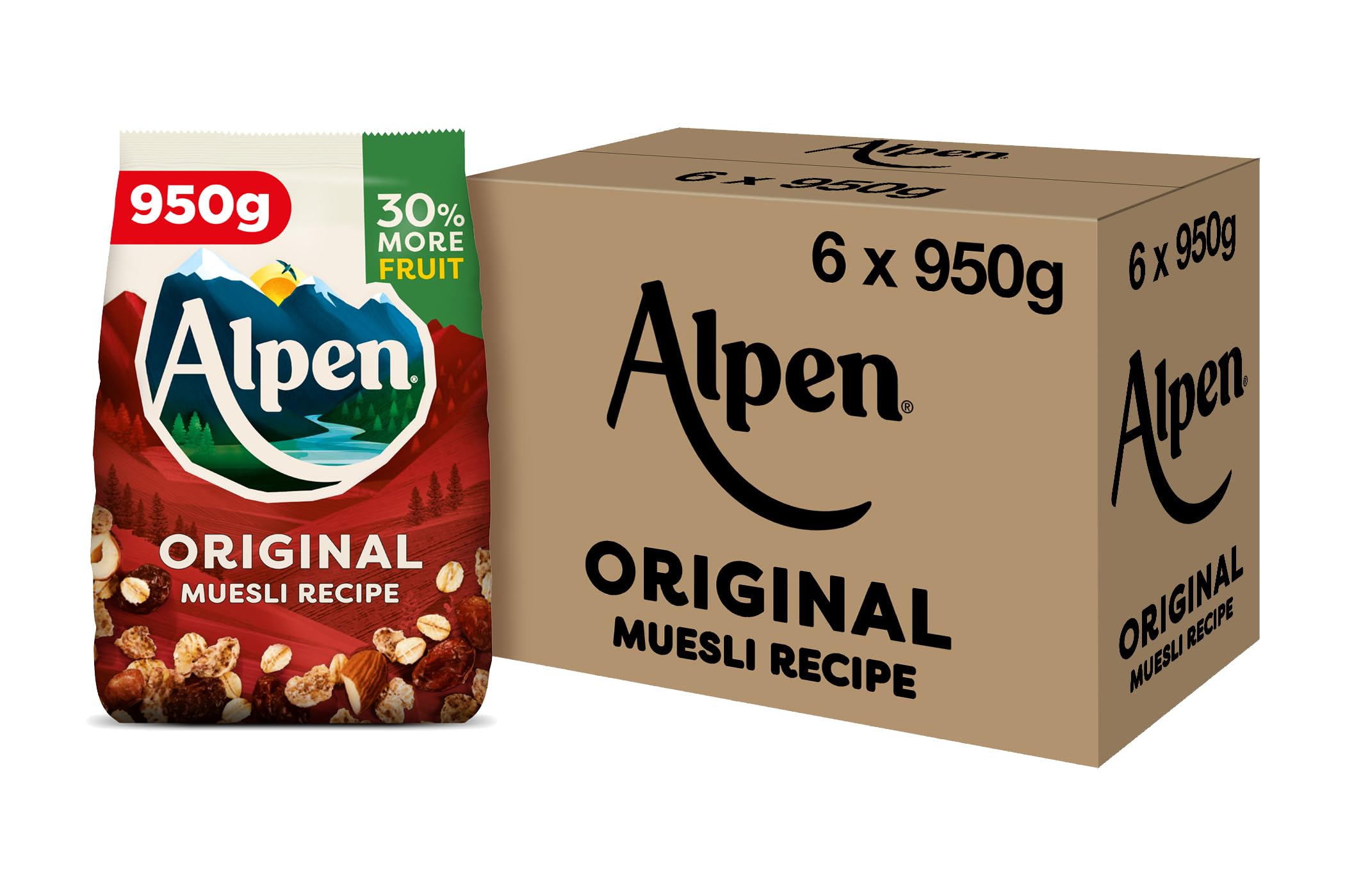 Original Muesli, Breakfast, High in Fibre, Vegetarian, Low Sugar, (Pack of 6) 950g