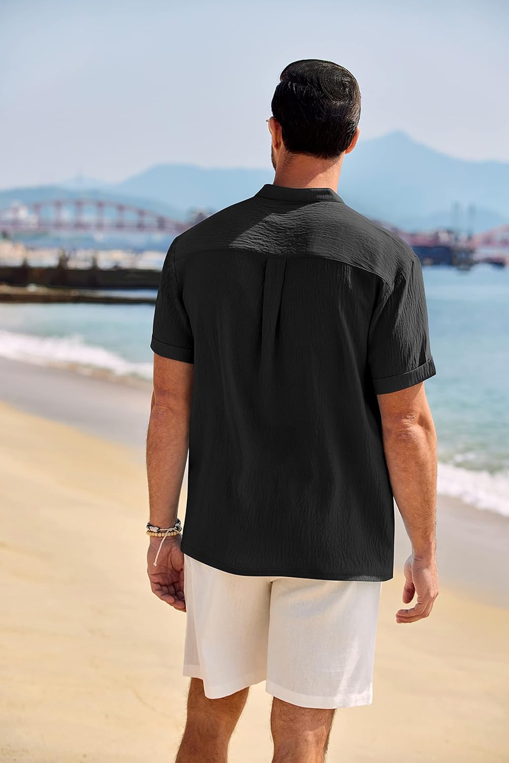 COOFANDY Men's Casual Henley Shirt Band Collar Short Sleeve Shirt Summer Beach Hippie T-Shirt - Image 3