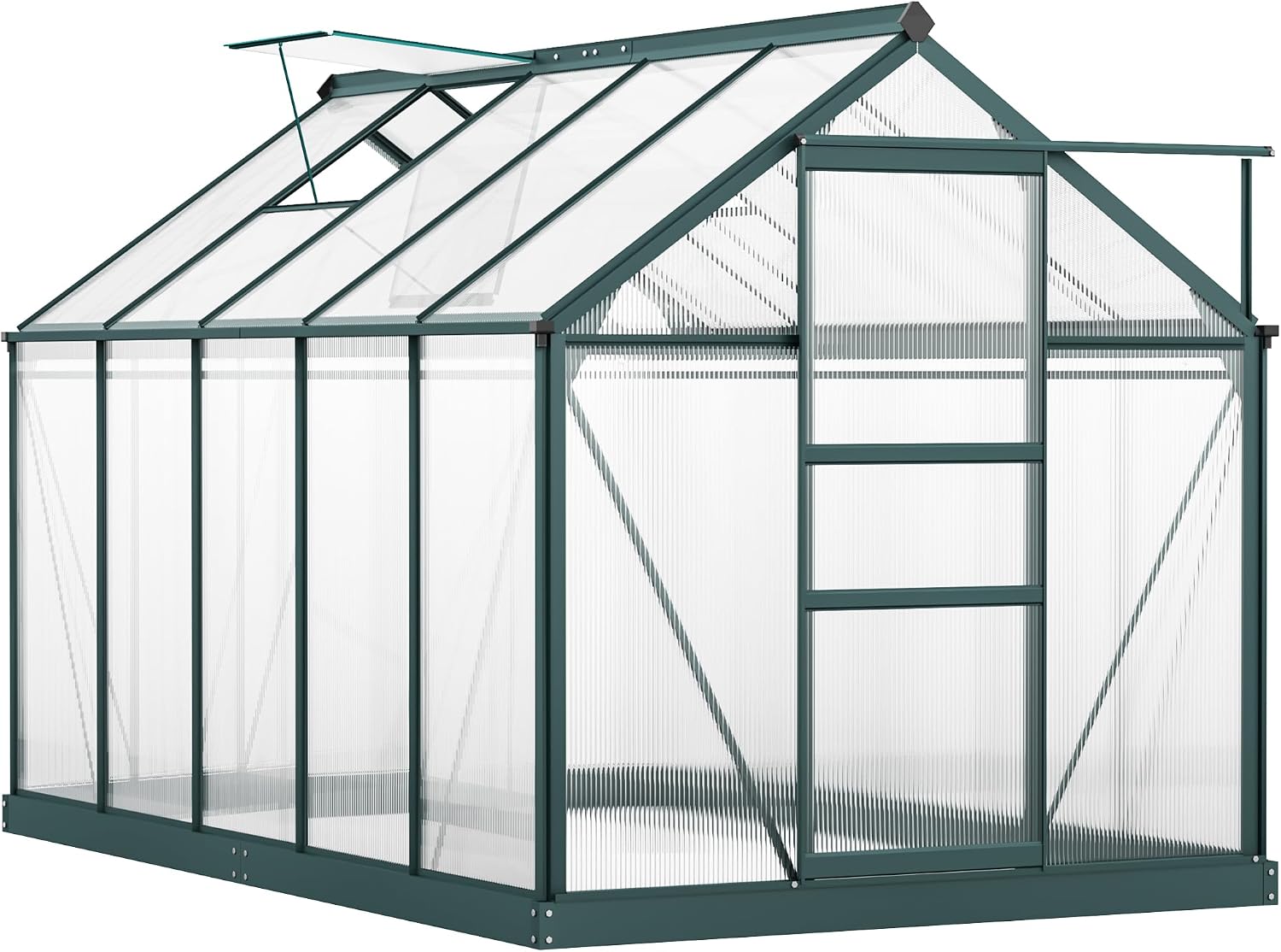 Outsunny 6 x 10ft Polycarbonate Greenhouse Walk in Slide Door Dark Green