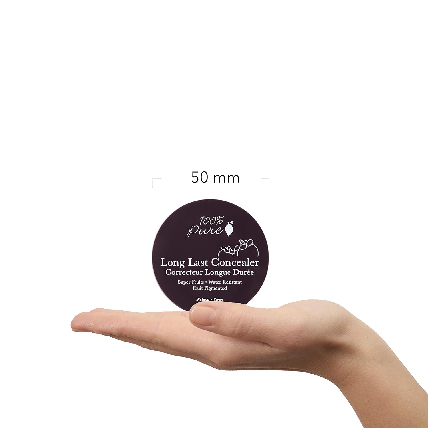 100% PURE Fruit Pigmented Long Last Compact Concealer, White Peach, Full Coverage Concealer, Diminish Dark Circles (Light to Medium Shade) - 0.11oz