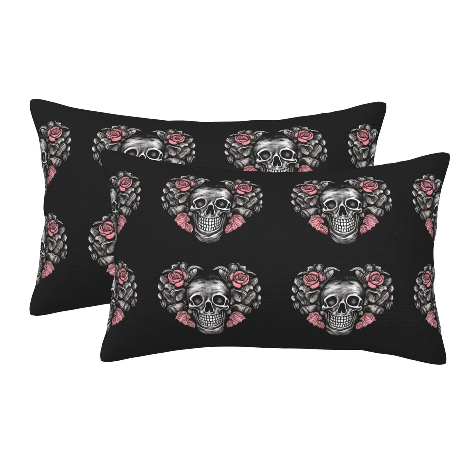 2 Pack Standard Size Pillow Cases for Hair and Skin Soft Breathable Pillow Case Covers with Hidden Zipper Skull Heart Pillowcase 14"x20" Pillow Cover for Sleeping Gift