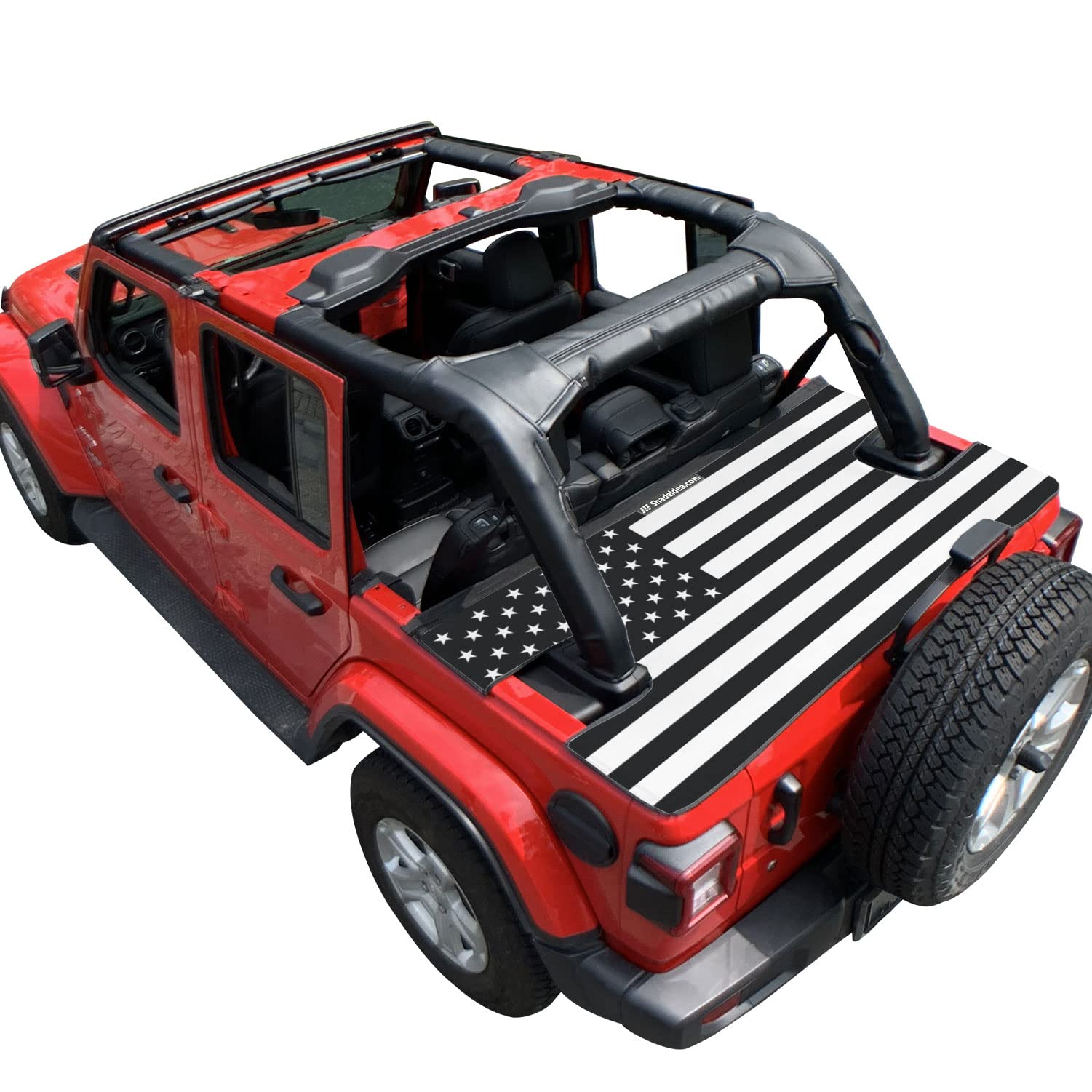Shadeidea JL Trunk Cover for Jeep Wrangler JLU (2018-Current) 4 Door - Black America Flag Vinyl Tailgate Cover - 3 Year Warranty