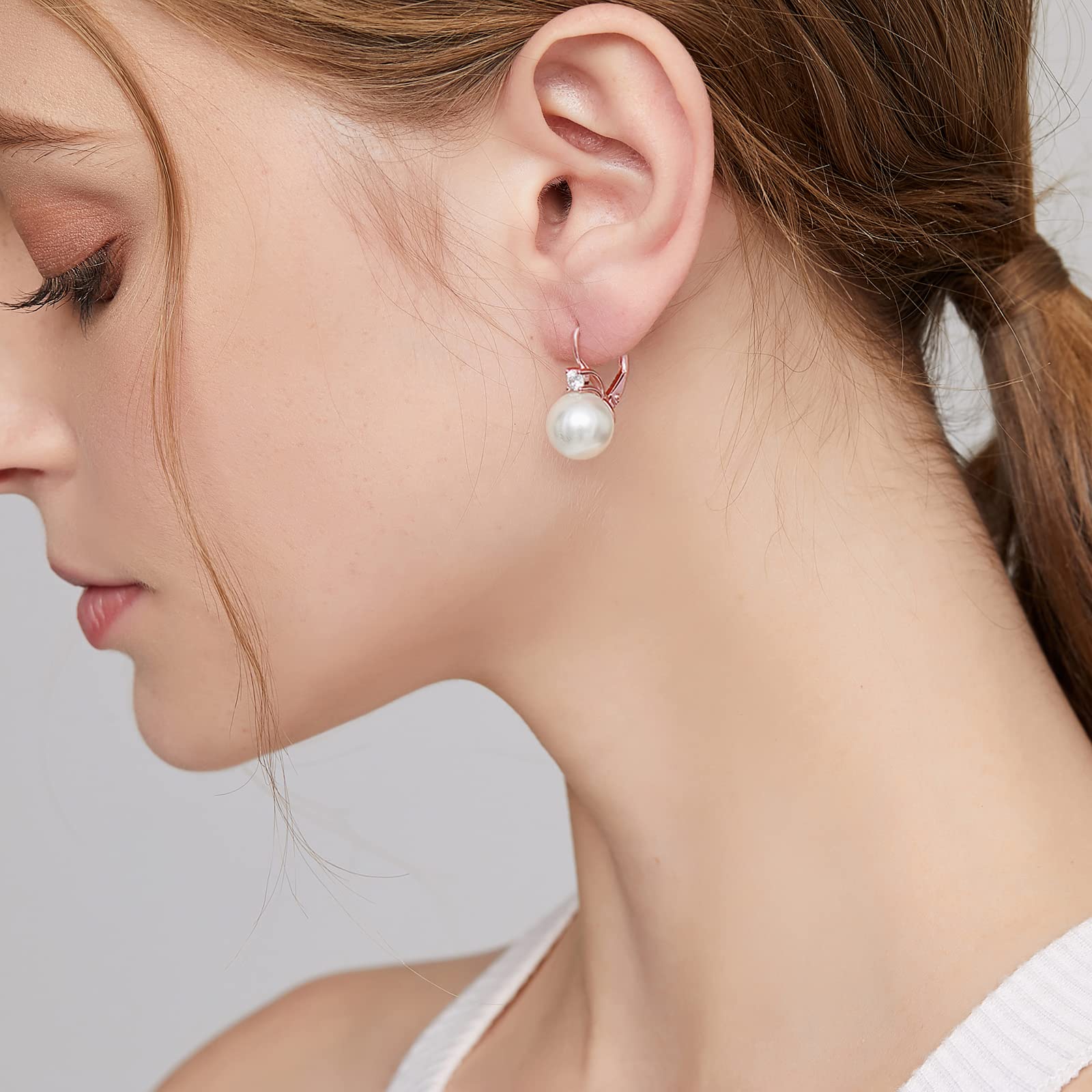 jiamiaoi Orecchini di Perle Orecchini in Oro Rosa Donna Orecchini Argento 925 Orecchini con Perle Argento 925 Donna Perle Orecchin 10mm,Orecchini a Monachella