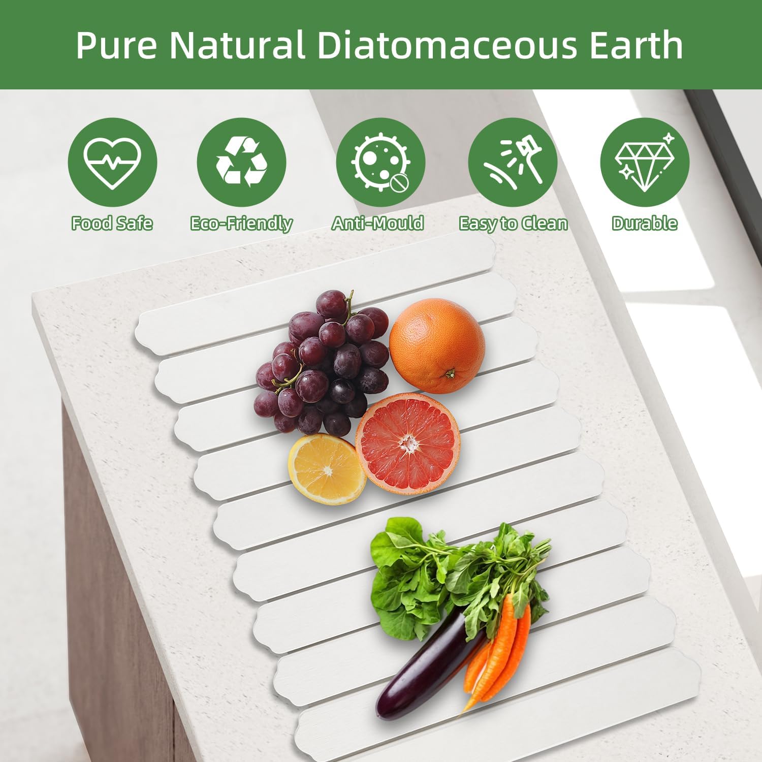 Large Stone Dish Drying Mat for Kitchen Counter,24"(L)×16"(W) Quick Dry Collapsible Dish Drying Mat,Eco-Friendly Diatomaceous Earth Mats for Dishes Bottles Cups,Match Any Countertop, White