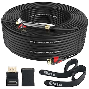 HDMI Cable 75 Feet with Built-in Signal Booster- Postta HDMI 2.0V Cable with 2 Piece Cable Ties+2 Piece HDMI Adapters Support 3D,1080P,Ethernet,Audio Return & Ultra HD