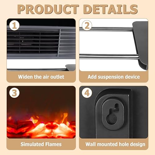 Miniatura 4 de Honitra Calentador eléctrico pequeño de 22 pulgadas con efecto de llama 3D, control remoto, calentadores de chimenea portátiles para uso en