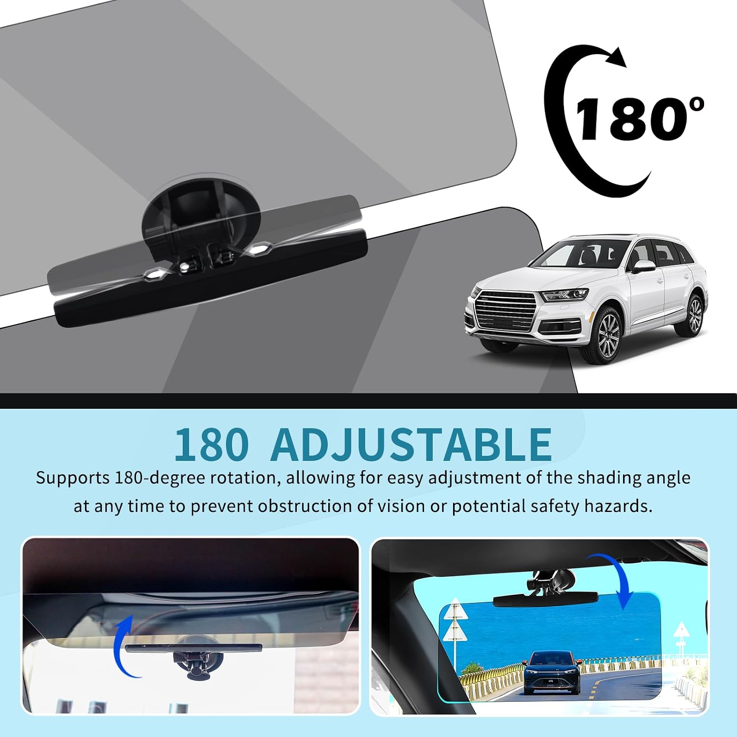 180° Adjustable Sun Visor Extender for Car,Suction Cup Car Visor Extender Sun Blocker for Blocking Glare,Universal Visors Extenders Attachment for Cars Visors Accessories