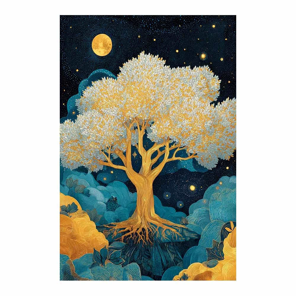 HOQIU Tree Of Life Wall Art Divine Golden Tree canvas prints, nature wall art, for Bathroom Home Office Decor(Multicolor)-80x120cm Unframed