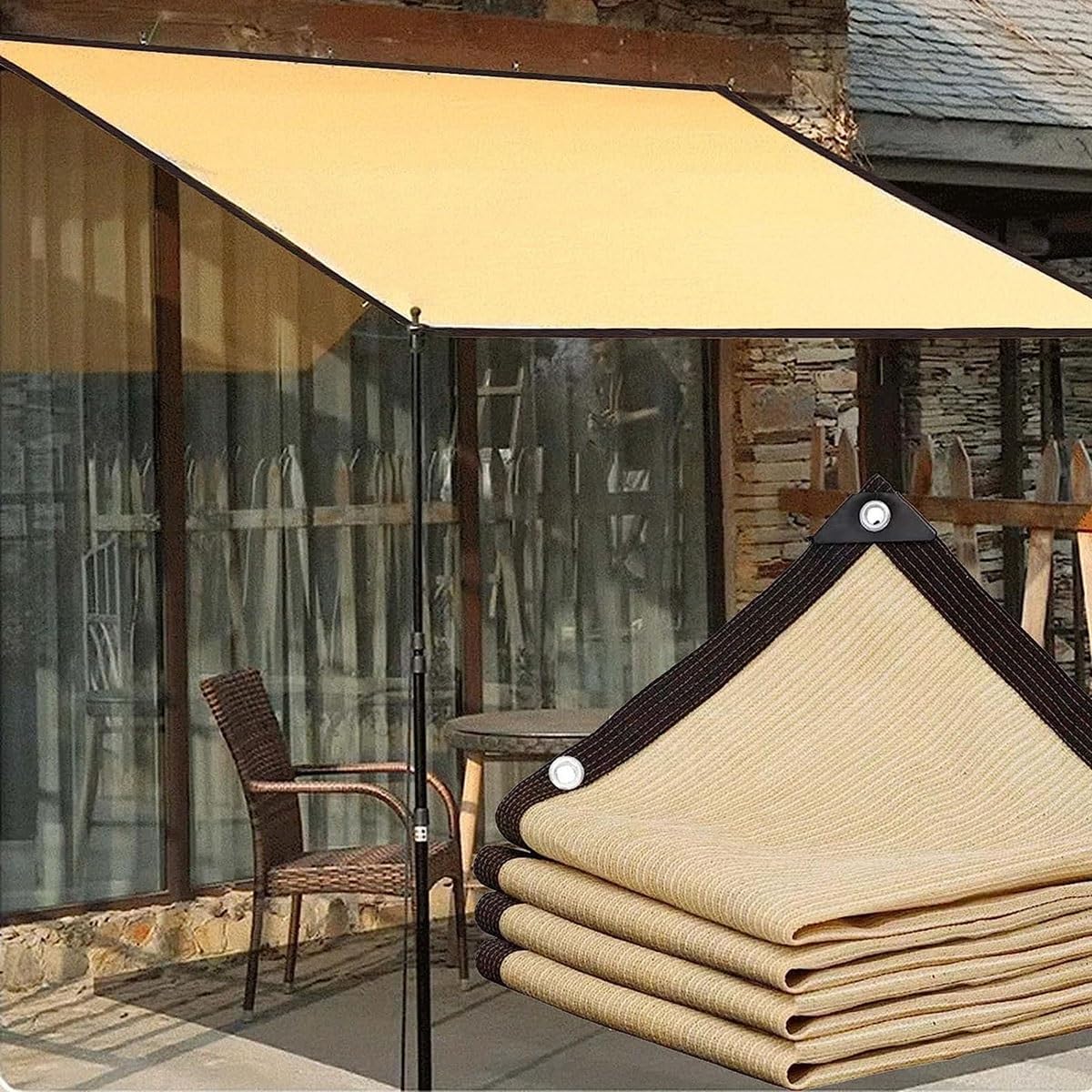 Shade Cloth Outdoor Shading Netting Sunblock Garden Shade Mesh Cover Tarp Beige Tear-Resistant Sun Shade Sail