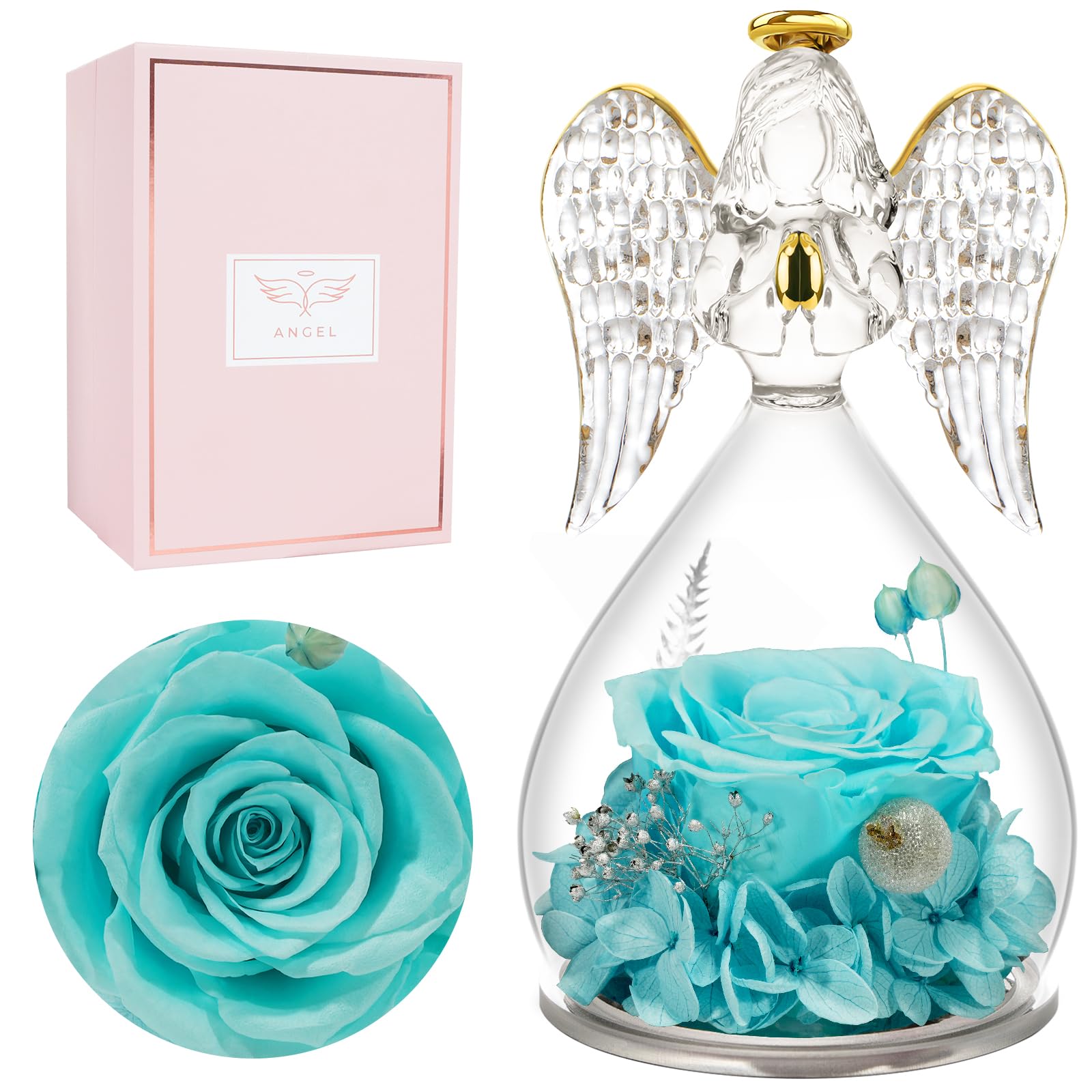 Miofula Preserved Real Rose Gifts for Women,Forever Rose in Glass Angel Birthday Gifts for Women,Eternal Rose Flowers Anniversary Day Gifts for Her,Gifts for Mum Girlfriend Wife Christmas Mothers Day
