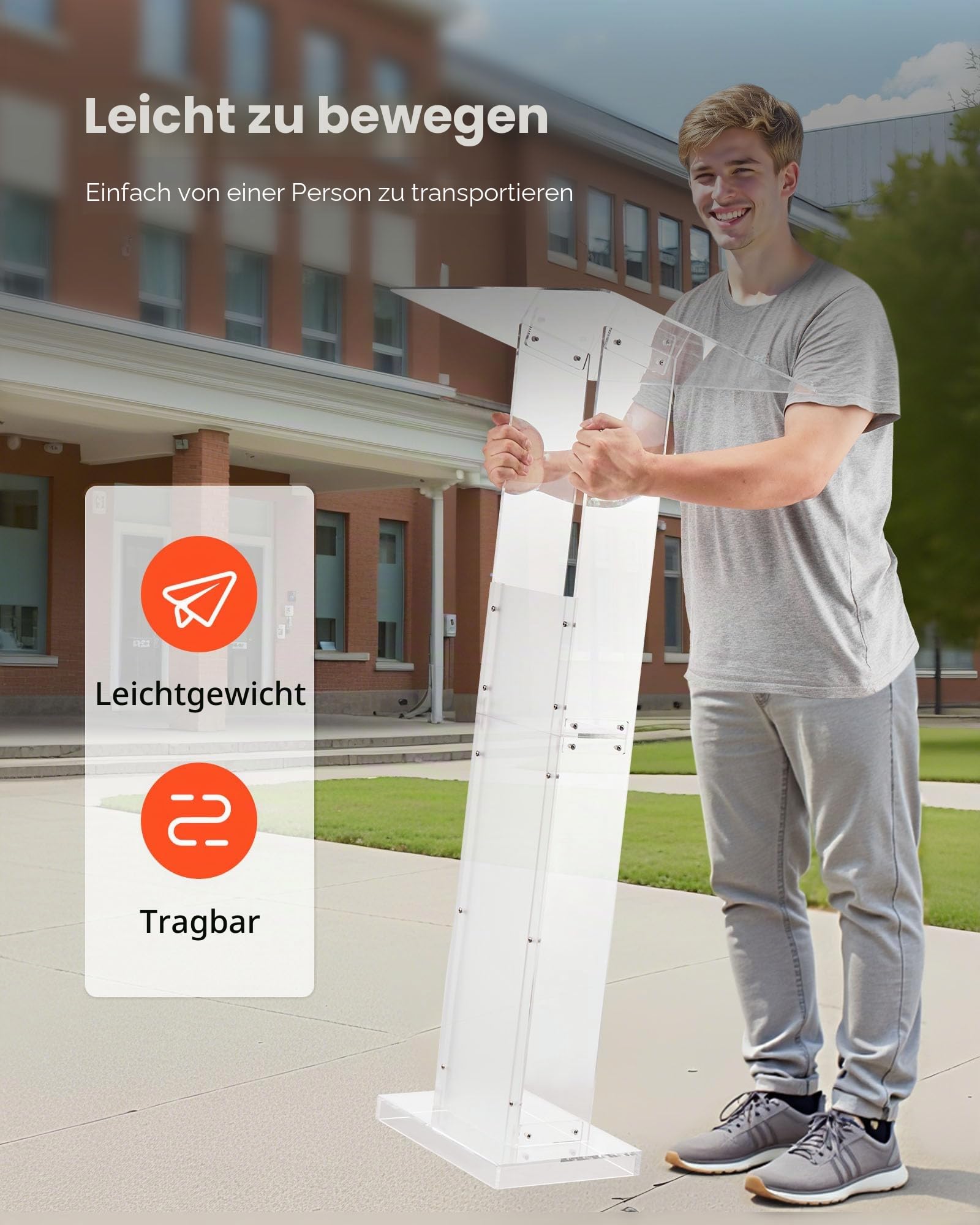 VEVOR Podiumständer Rednerpult (1265 mm) aus Acryl, tragbarer Laptop-Schreibtisch mit breiter Lesefläche & Ablagefläche & Buchstopper, bodenstehend, für Klassenzimmer Hochzeiten Konferenzen