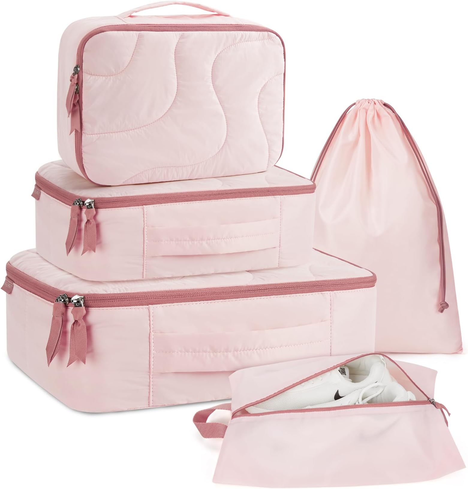 BAGSMARTBAGSMART Wet Dry Bags 5 Pack, Travel Bags Reusable for Swimsuits, Baby Cloth Diapers, Beach, Pool, Ultra-Light Travel Packing Cubes for Women, Light Pink