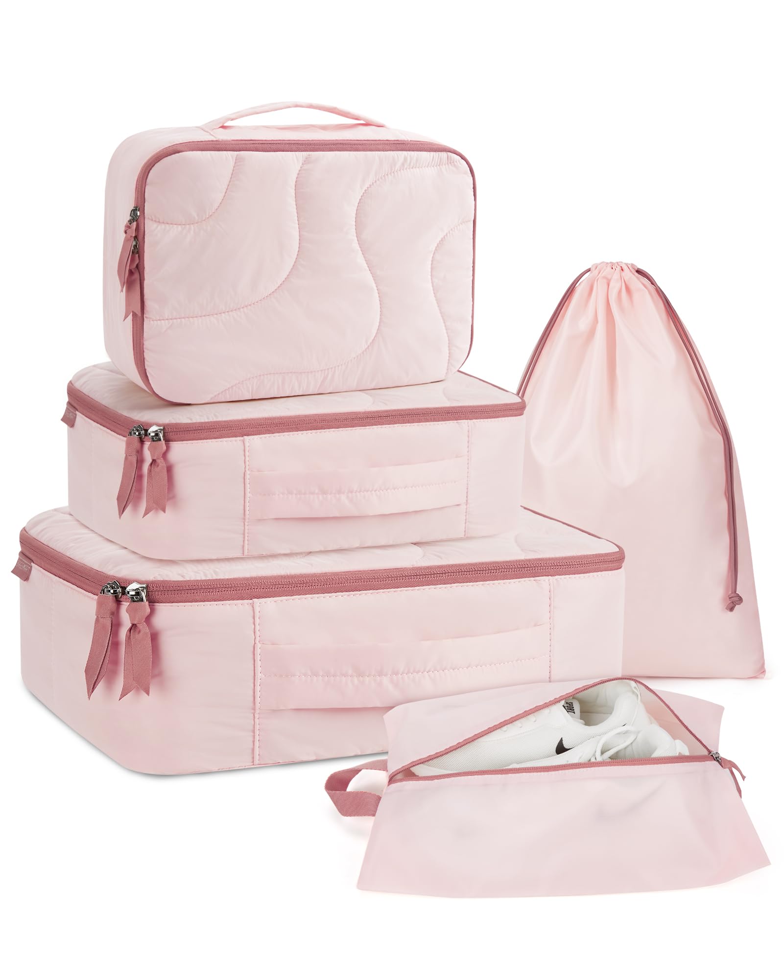 BAGSMARTBAGSMART Wet Dry Bags 5 Pack, Travel Bags Reusable for Swimsuits, Baby Cloth Diapers, Beach, Pool, Ultra-Light Travel Packing Cubes for Women, Light Pink