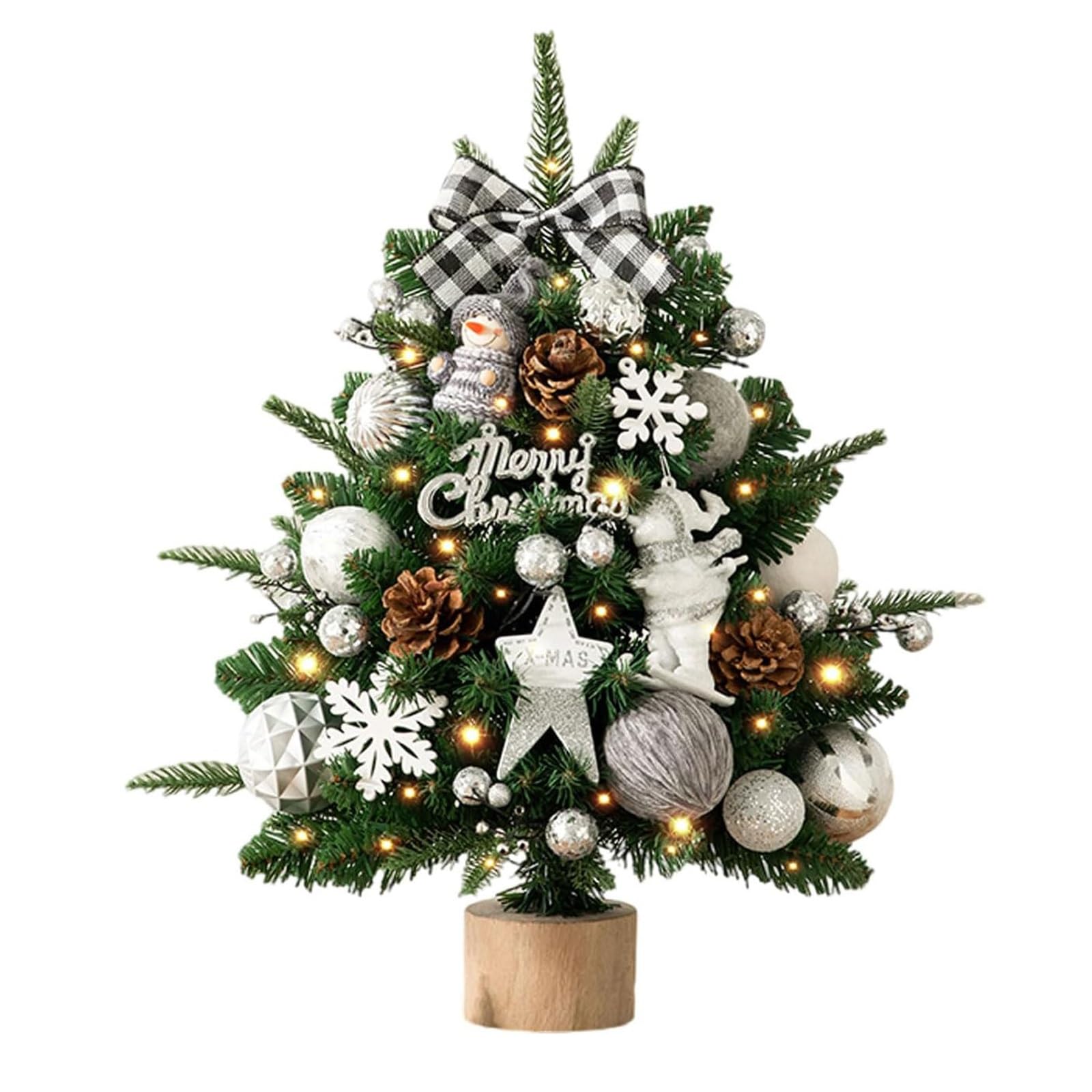 Sapins de Noël artificiels de Table 45/60/90 cm, Petits sapins de Noël avec lumières for décoration de fête DIY Plantes artificielles(Silver,90CM)
