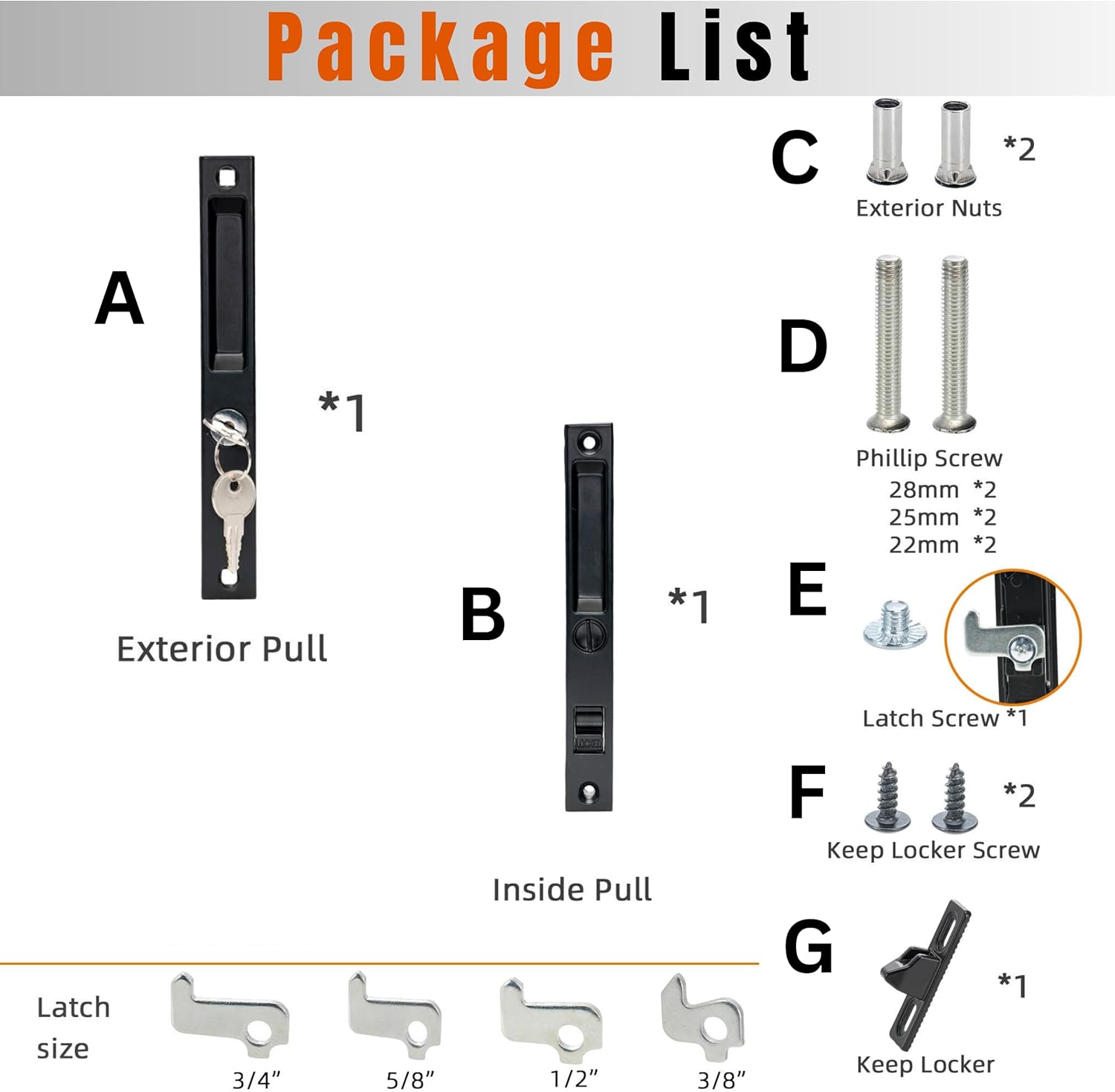 Sliding Glass Door Set, 6-5/8", Black - Patio Door Handle Replacement Thick Used on Both Left and Right-Handed. (Keyed)