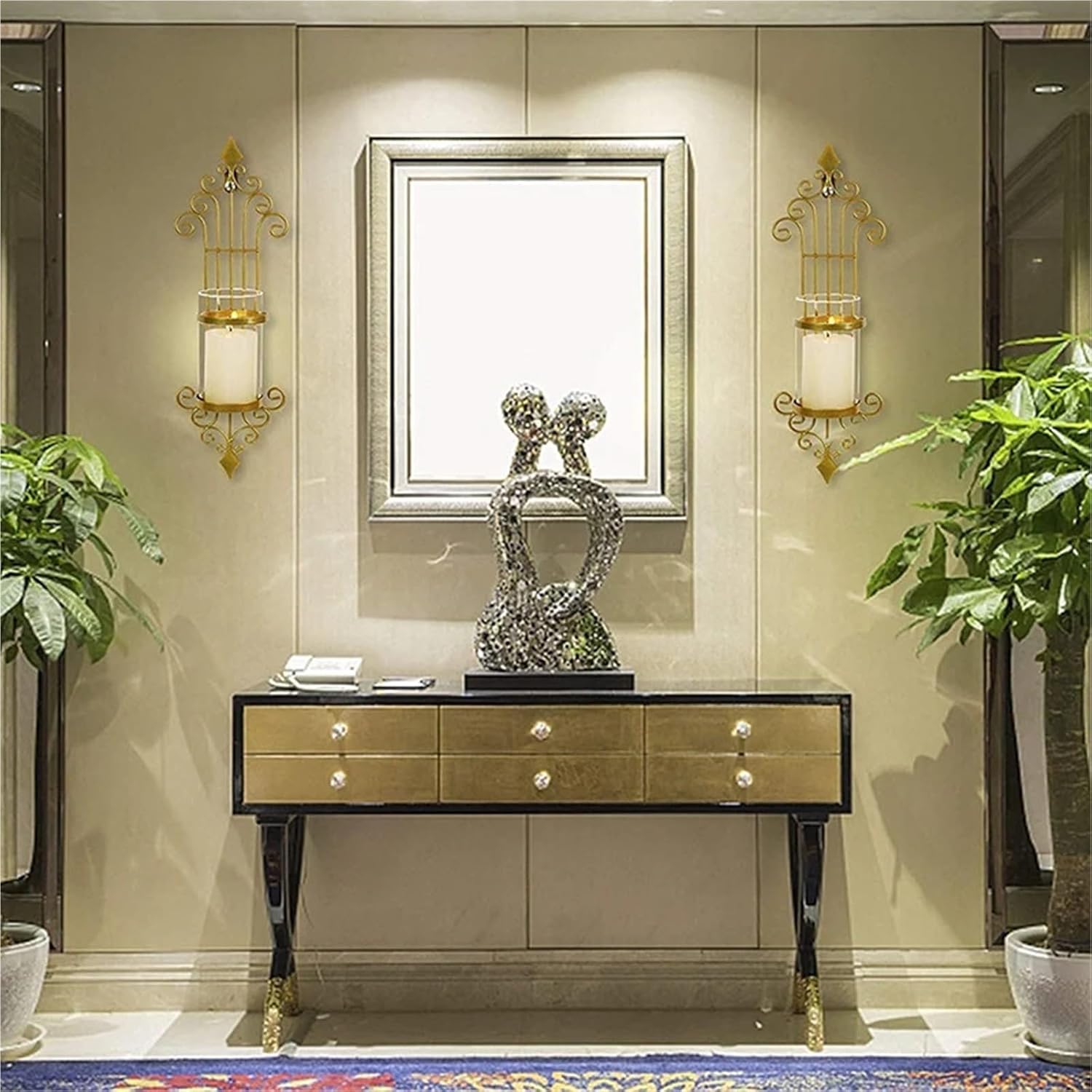 Candle Sconces 2pcs Wall Mounted Candle Holder Metal Glass Candlestick for Home Decoration Party Decor Candle Holder(Black)