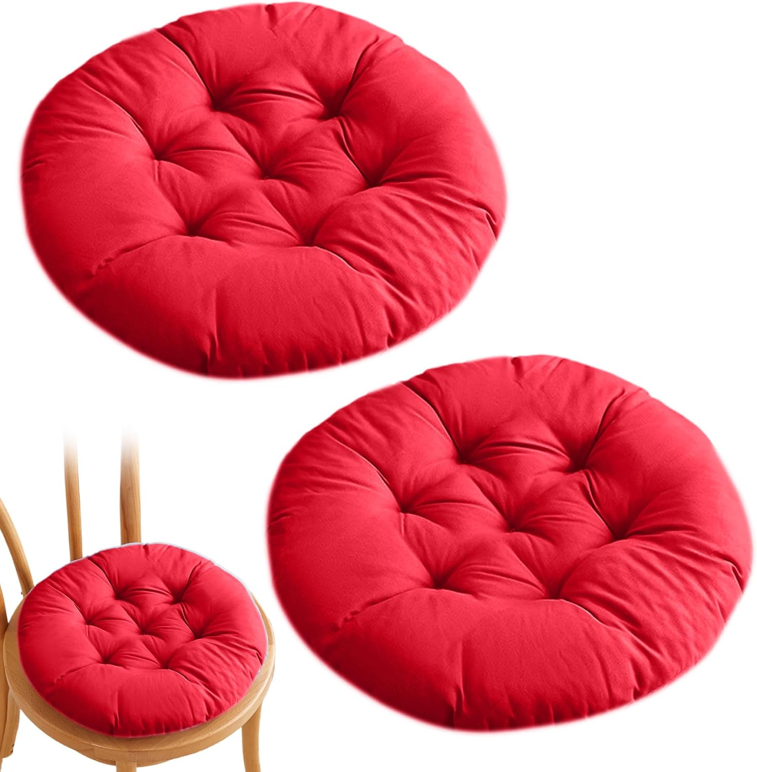 Round Chair Cushions, 2PCS 14 Inch Floor Pillows for Adults, Thick Round Floor Cushion, Soft Elastic Round Seat Cushion for Yoga Living Room Sofa Balcony Outdoor Red,Round Chair Cushions