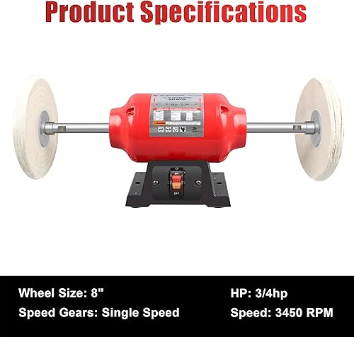 Miniatura 7 de BLACKCUBE Motor Pulidor de Banco con Ruedas de Pulido Dobles de 8 Pulgadas, Máquina Pulidora de Sobremesa para Joyería, Metal, Madera, Plástico y