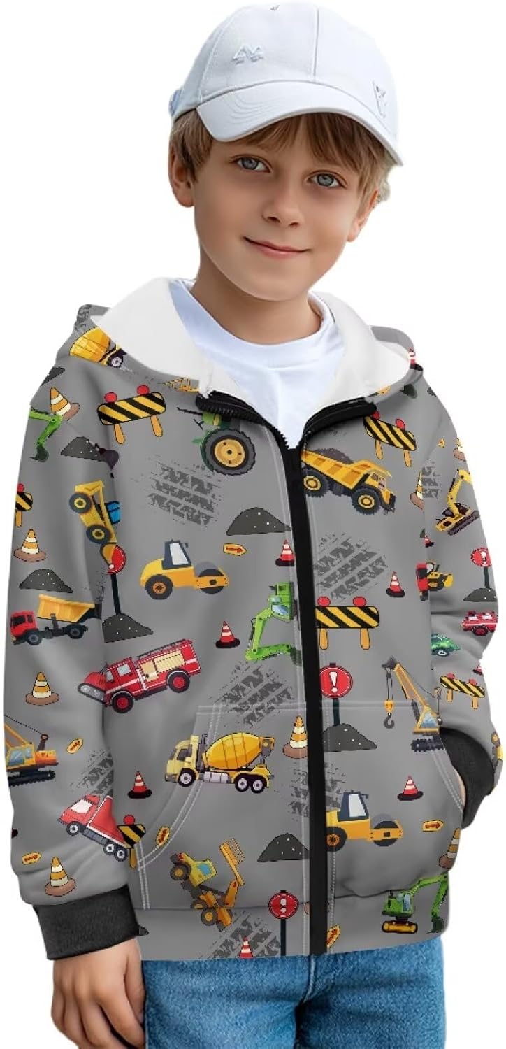 Bulopur Boys Zip Up Jacket Sweatshirts Long Sleeve Fuzzy Hoodie Sweatshirt with Front Pockets Kids Fall Winter Outfits​