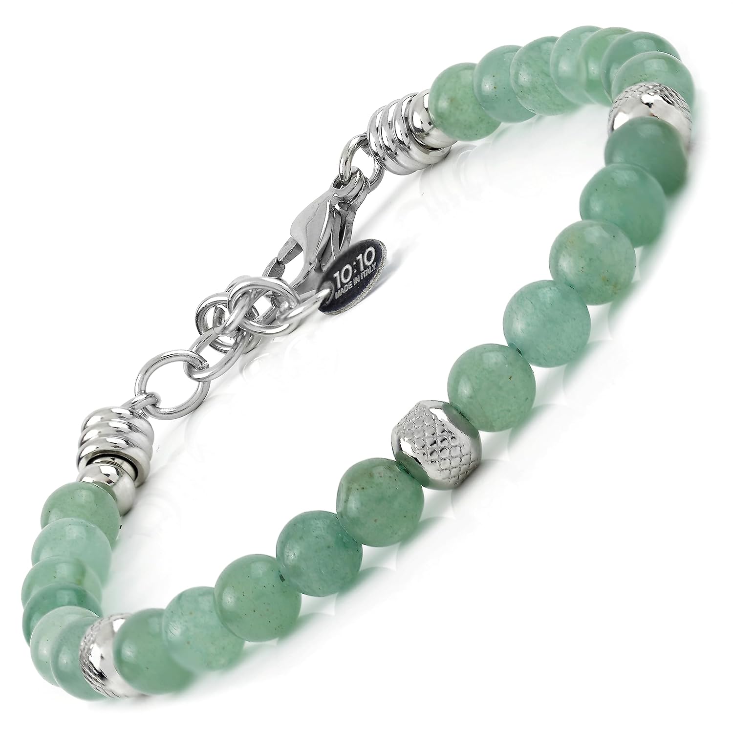 10:10 Beaded Bracelet for Men and Women – Natural Aventurine Gemstones and Stainless Steel – Adjustable & Durable & Elegant – Made in Italy