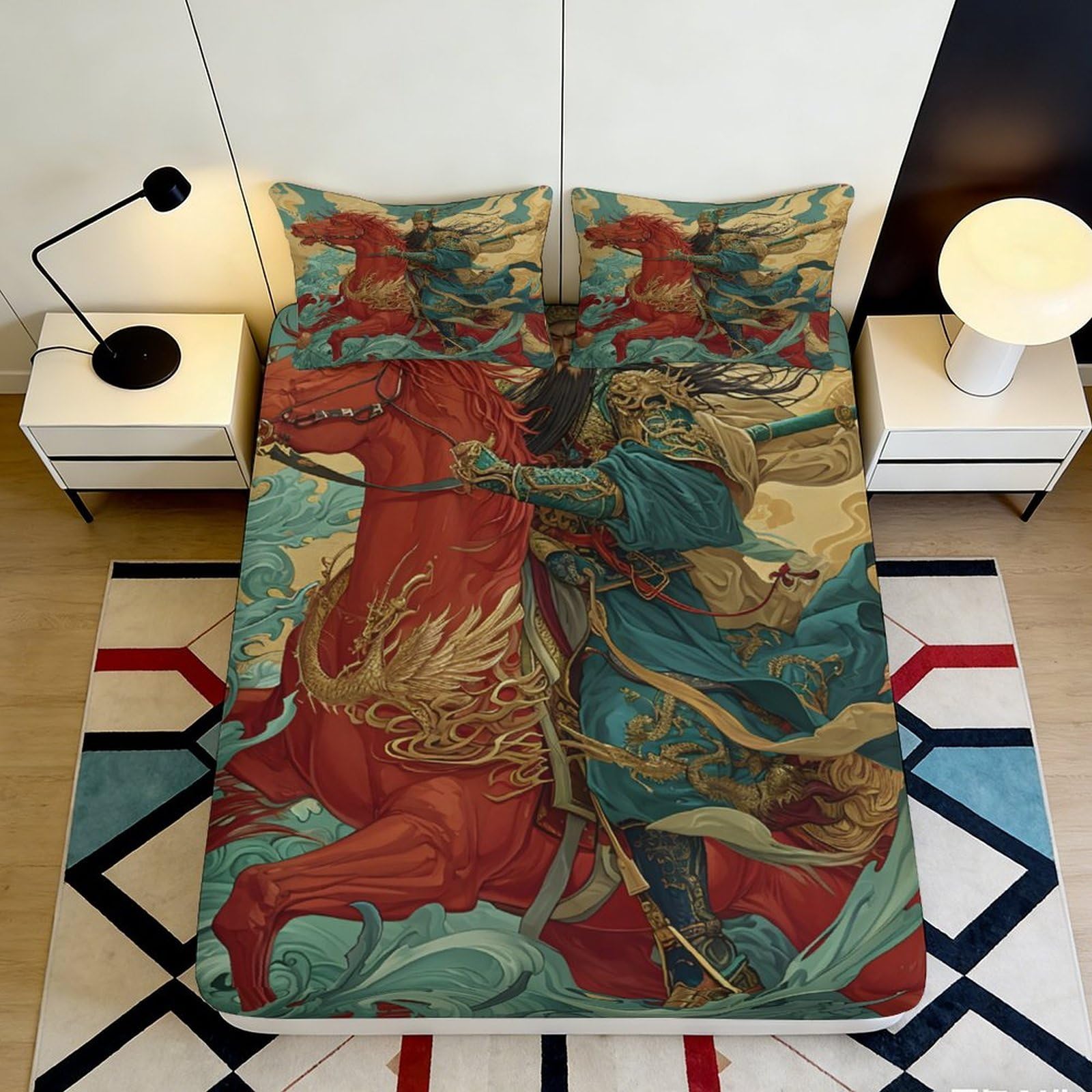 3D Printed Knight and Dragon Fitted Sheet Microfiber Deep Pocket Non-Slip Knight and Dragon Mattress Fitted Cover Bed Wrap Washable 200x200x25cm 90x200x25cm