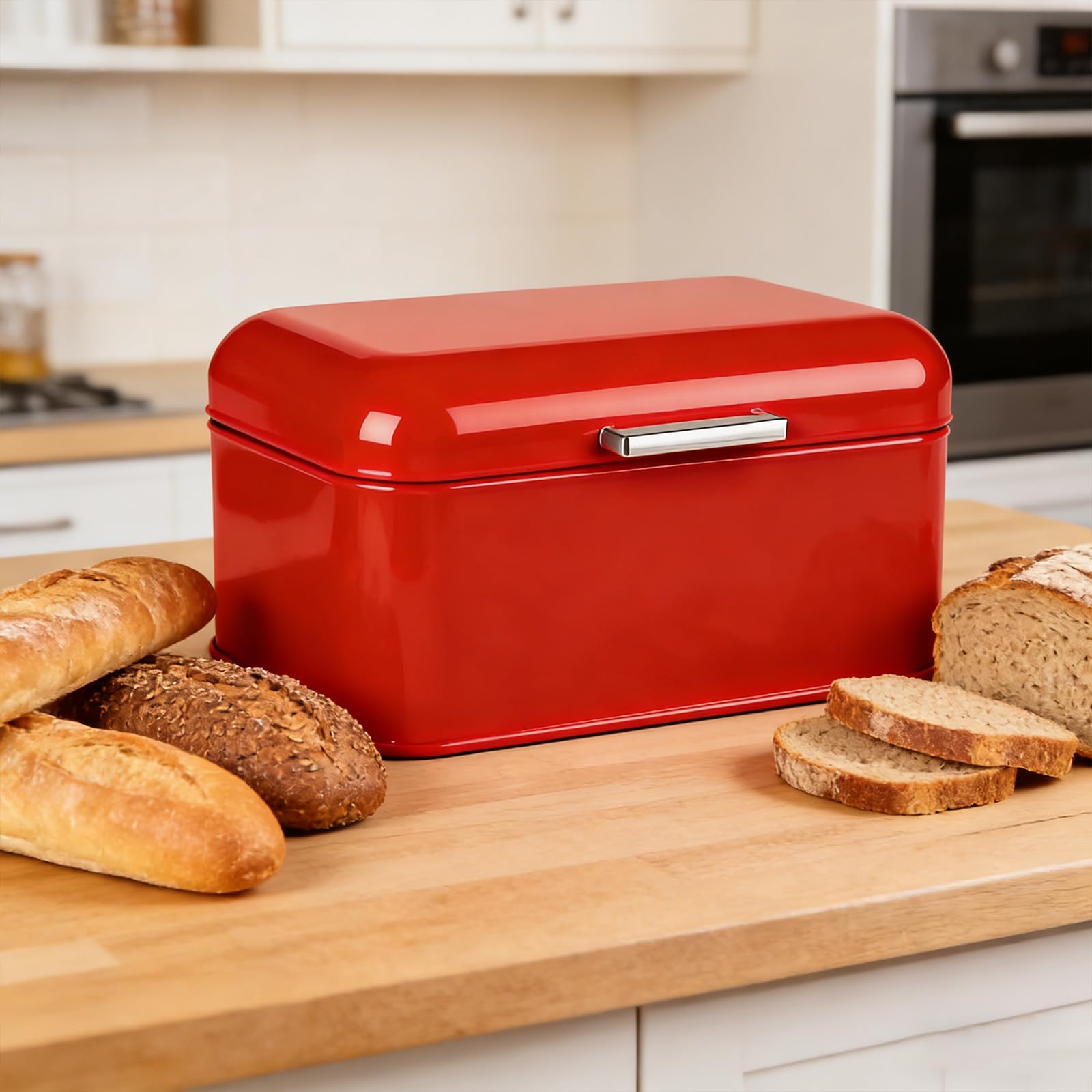 Brotbehälter aus Metall mit umklappbarem Deckel, große Kapazität, Lebensmittelbehälter für Arbeitsplatte, Lebensmittelbehälter