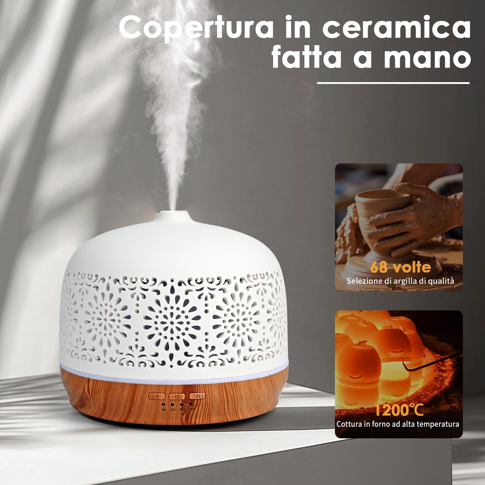 Diffusore di Oli Essenziali 500ml Ultrasuoni Diffusore di Aroma, Aromaterapia diffusore per Ambienti Vaporizzatore Oli Essenziali
