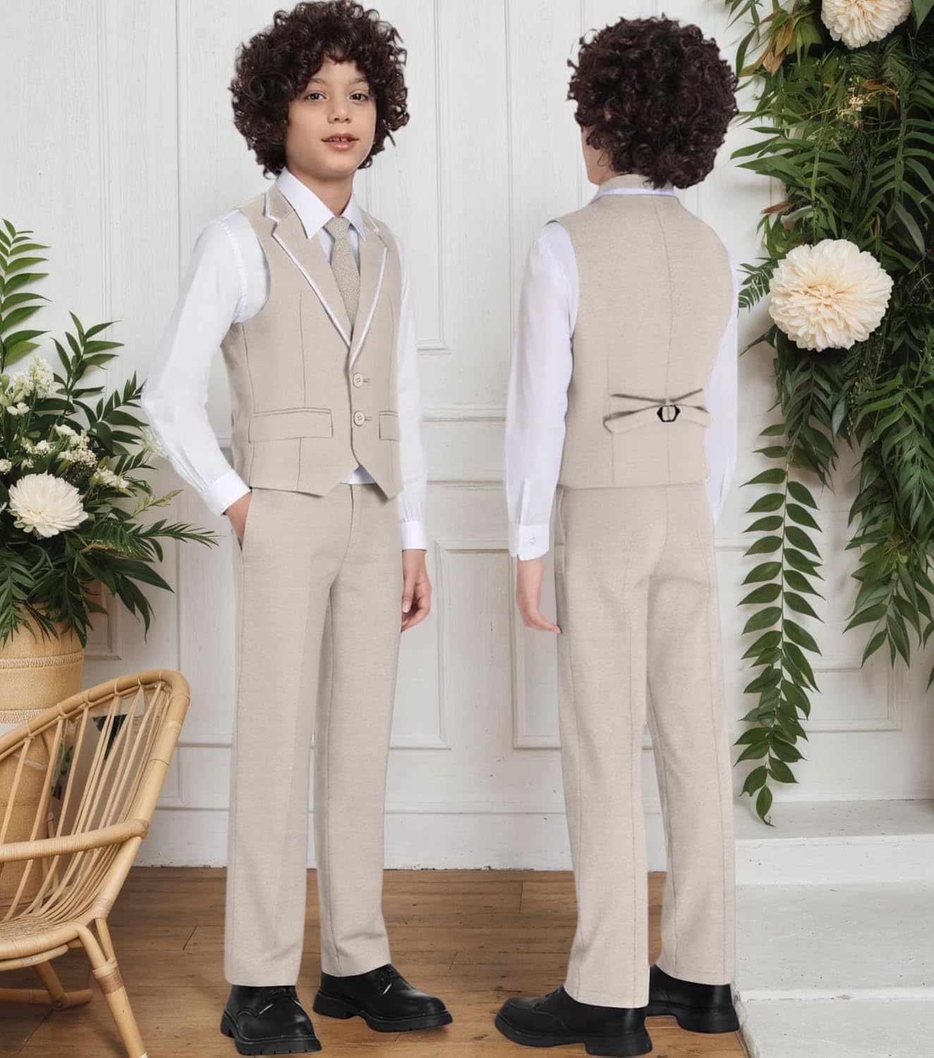 DOISPON Boys Suit Kids Tuxedo Slim Fit 5 Pcs Shirt Vest Pants Set for Teens Dress Clothes Wedding Outfit with Tie and Bow Tie - Image 8