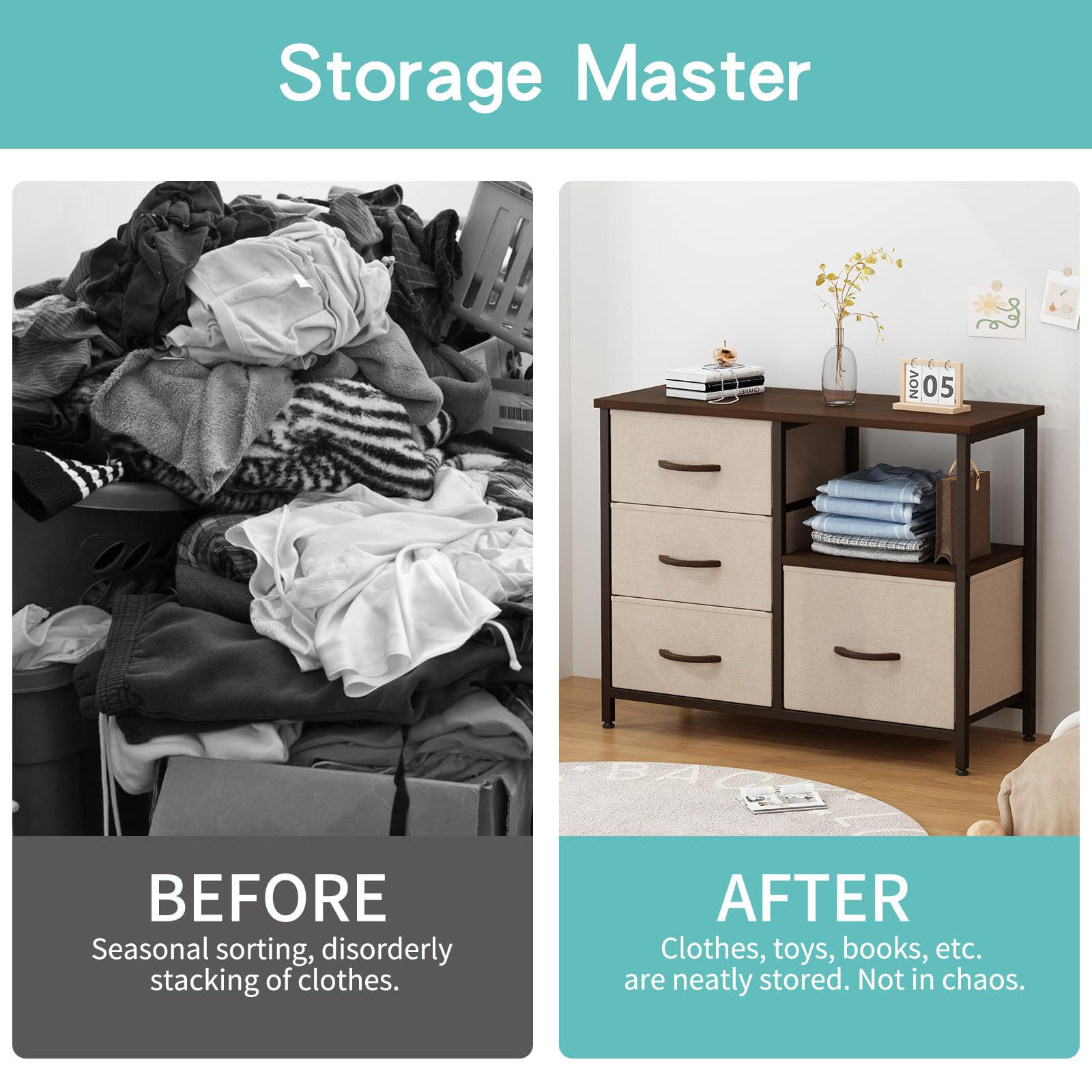 Amazon Brand - Umi Fabric Chest of Drawers Closet Drawer Organizer for Wardrobe Drawer Storage Organizer Chest of Drawers for Bedroom Living Room Book Toys Storage (CLS-007) 4
