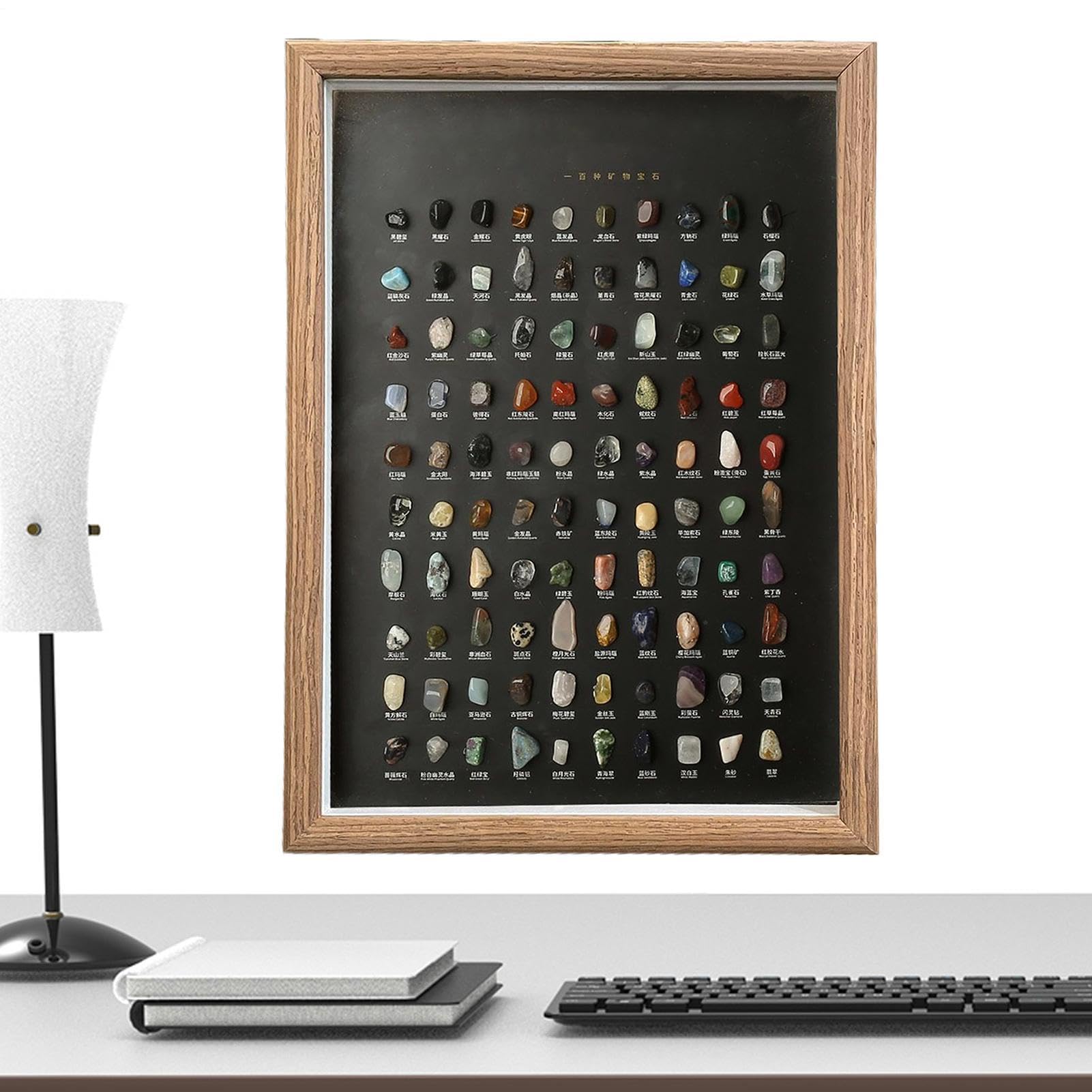 Mineral Collection 100-Piece Collectible – Home Decor Mineral Rocks Frame | Mineral Rocks Specimens Frame for Bedroom Study Desktop | Education Decoration Children Adults Mineral Collection 100-Piece