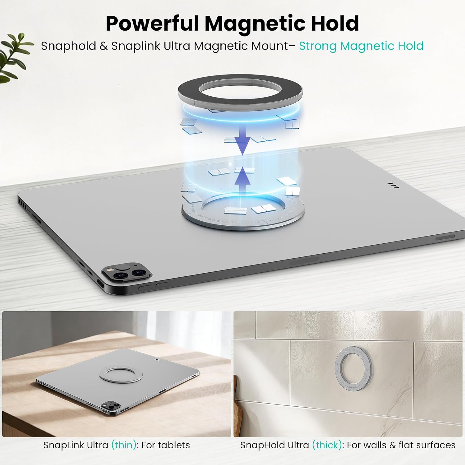 Nillkin for iPad Wall Mount, Magnetic Shower iPad Holder Waterproof, Magnetic Tablet Holder for Car, Magnetic iPad Mount for Kitchen, iPad Fridge Mount, Bathroom, Gym, Office, Set Version - Gray