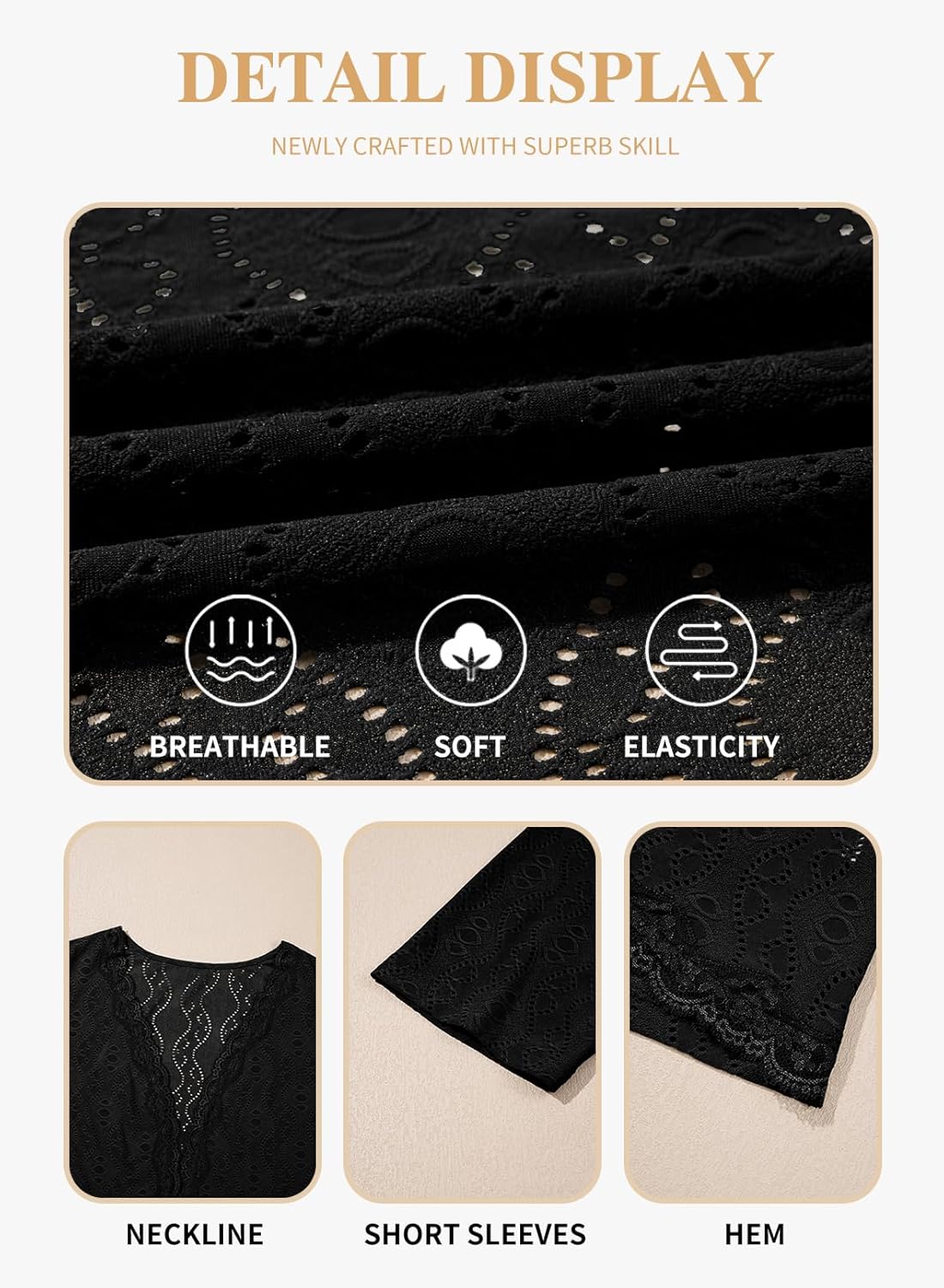 Eytino Plus Size Cardigan for Women Summer Casual Loose Half Sleeve Knit Jacquard Fashion Lace Open Front Tops(1X-5X) - Image 5