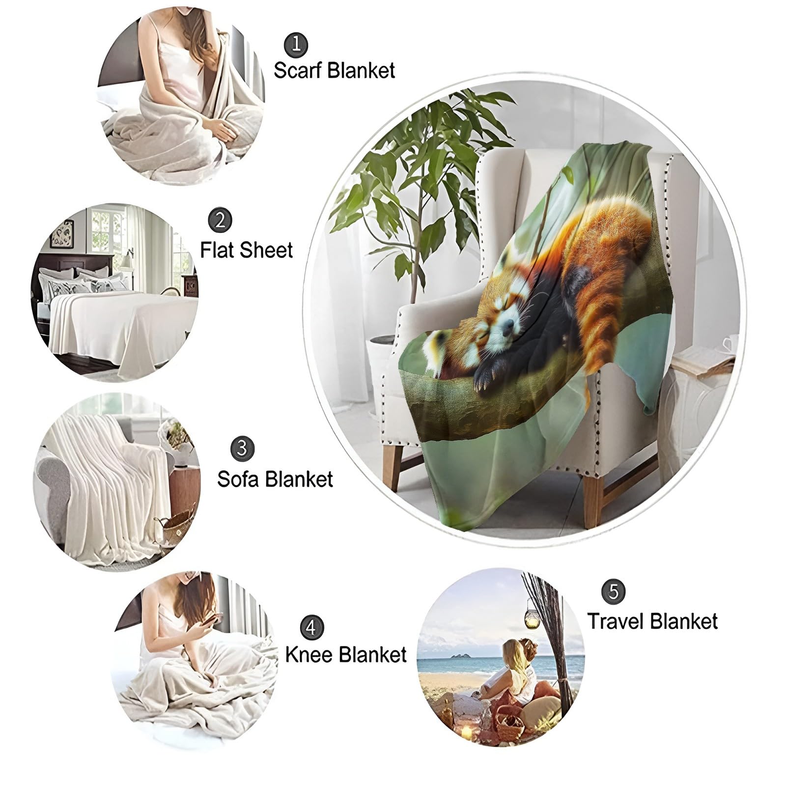 Couverture Polaire 150x200 cm Animal Panda Roux Plaid Couverture Sherpa en Microfibre Douce, Couverture en Flanelle Chaude Et Confortable, 3D Jeté de Canapé