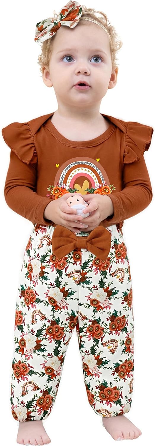 Baby Girl Clothes Newborn Infant Cotton Ruffle Romper+ Floral Pants + Headband Sets Fall Winter Outfits - Image 7