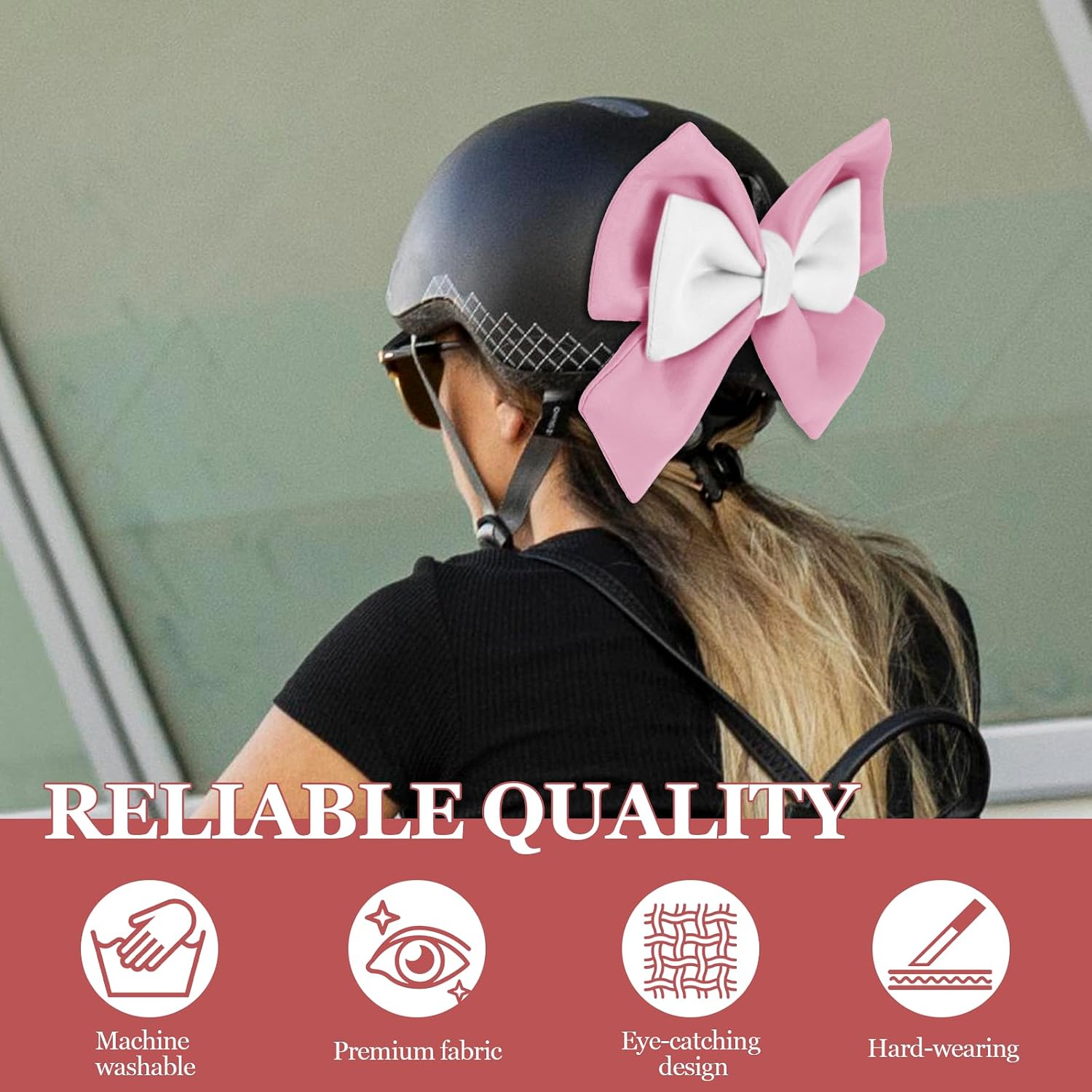 Bow Helmet Accessory, 8.07"x11.22" Stylish Motorcycle Helmet Bow Decoration for Women, Removable Cute Fashion Ribbon Bows Ornament for Motorcycle Scooter E-Bike Helmets (Pink+White) image 3