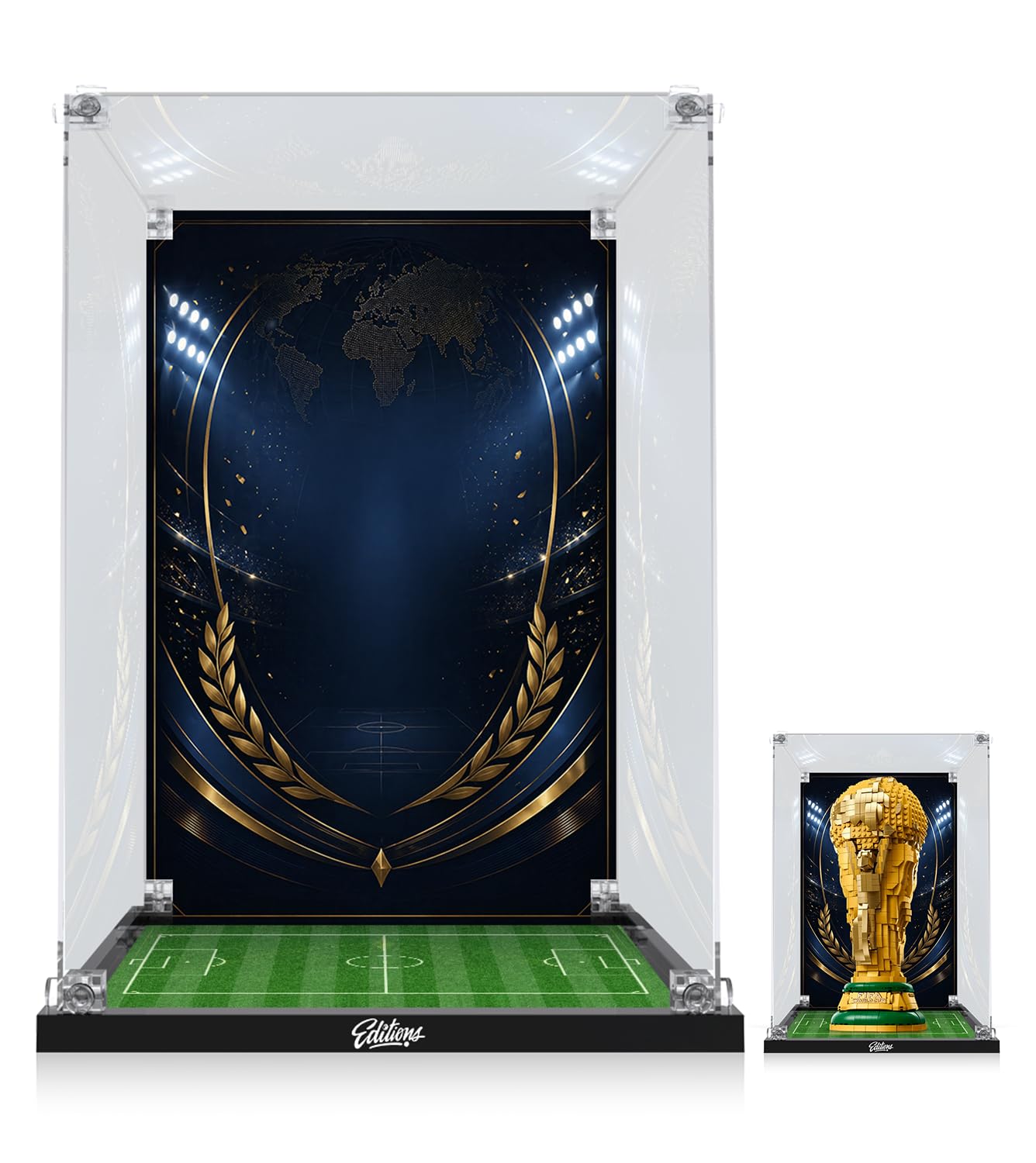 Vitrina acrílica compatible con Lego Editions Sports Copa Oficial de la FIFA Fútbol 43020 Display Case, almacenamiento y organización a prueba de polvo, 25 x 22 x 38 cm (solo escaparat)