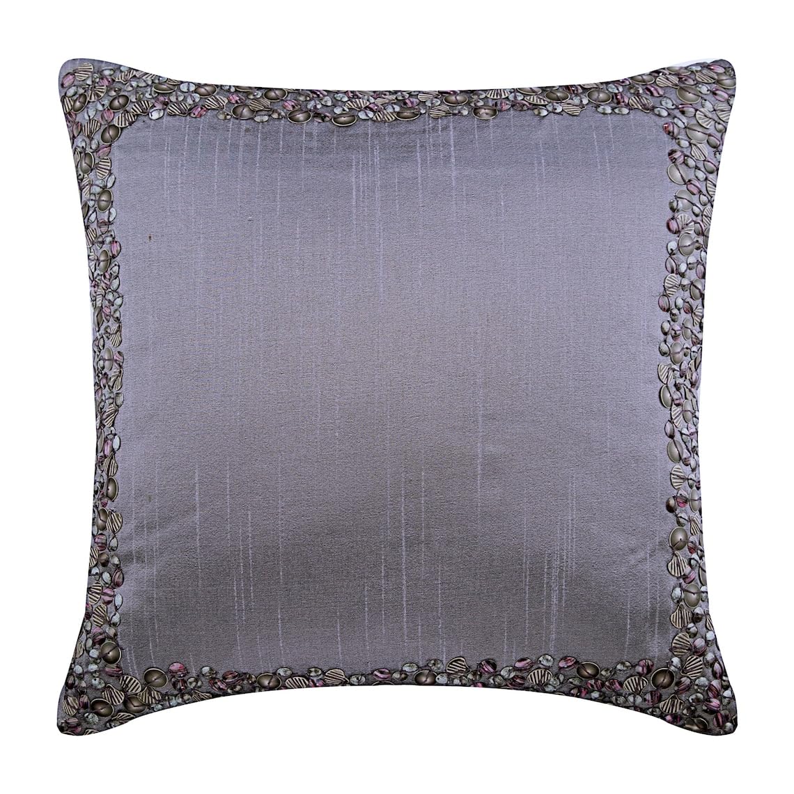 The HomeCentric Purple Cushion Covers, 3D Shell Sequins Bordered Cushions Cover, 35x35 cm (14x14 inch) Throw Cushion Covers, Silk Cushion Covers, Floral Mediterranean Cushion - Purple Shells โ image 1