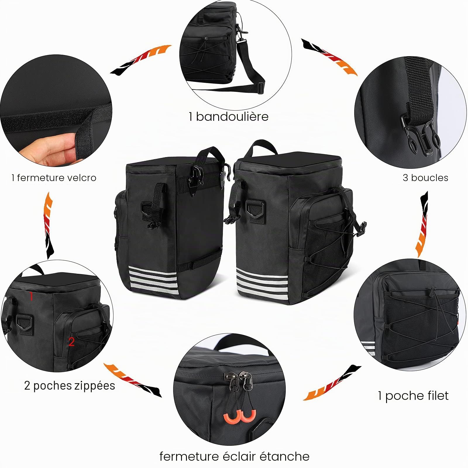 XIQI 48L Sacoche Vélo Porte-Bagage Arrière l Sacoche Vélo 3 en 1 Double Sacoches Velo，Sacoche de Siège Arrière de vélo avec Couverture Imperméable,étanche Cycle Pannier Sacoches Velo pour VTT