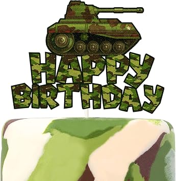 Glitter Tank Birthday Cake Topper,Army Soldier Military Themed Happy Birthday Cake Decor,Tank Truck Theme Party Decorations
