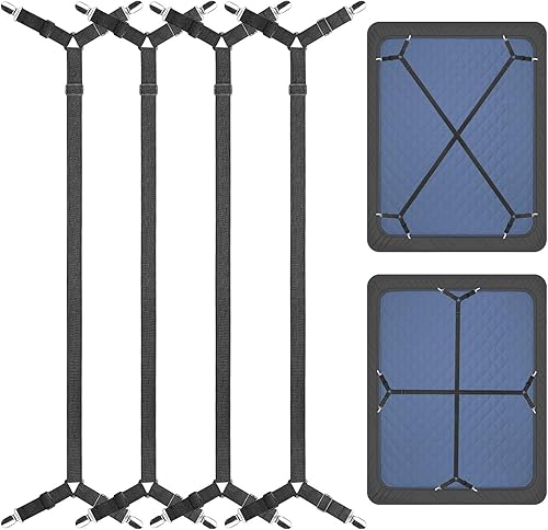 ZHOUBIN Correas de soporte para sábanas, correas elásticas ajustables entrecruzadas para todas las sábanas, fundas de colchón (2 juegos4 piezas,