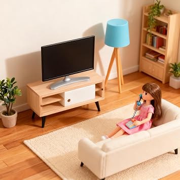 Toddmomy 1 Set Dollhouse Furniture: 3 Pieces Doll Furniture Living Room 1/12 Miniature TV with Cabinet Table Lamp Mini Doll Furniture Decoration for Dollhouse