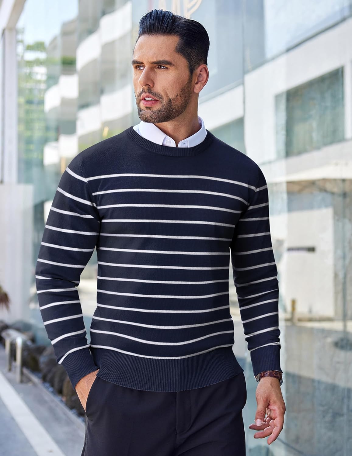 COOFANDY Men's Crew Neck Sweater Slim Fit Lightweight Sweatshirts Knitted Pullover for Casual Or Dressy Wear - Image 2