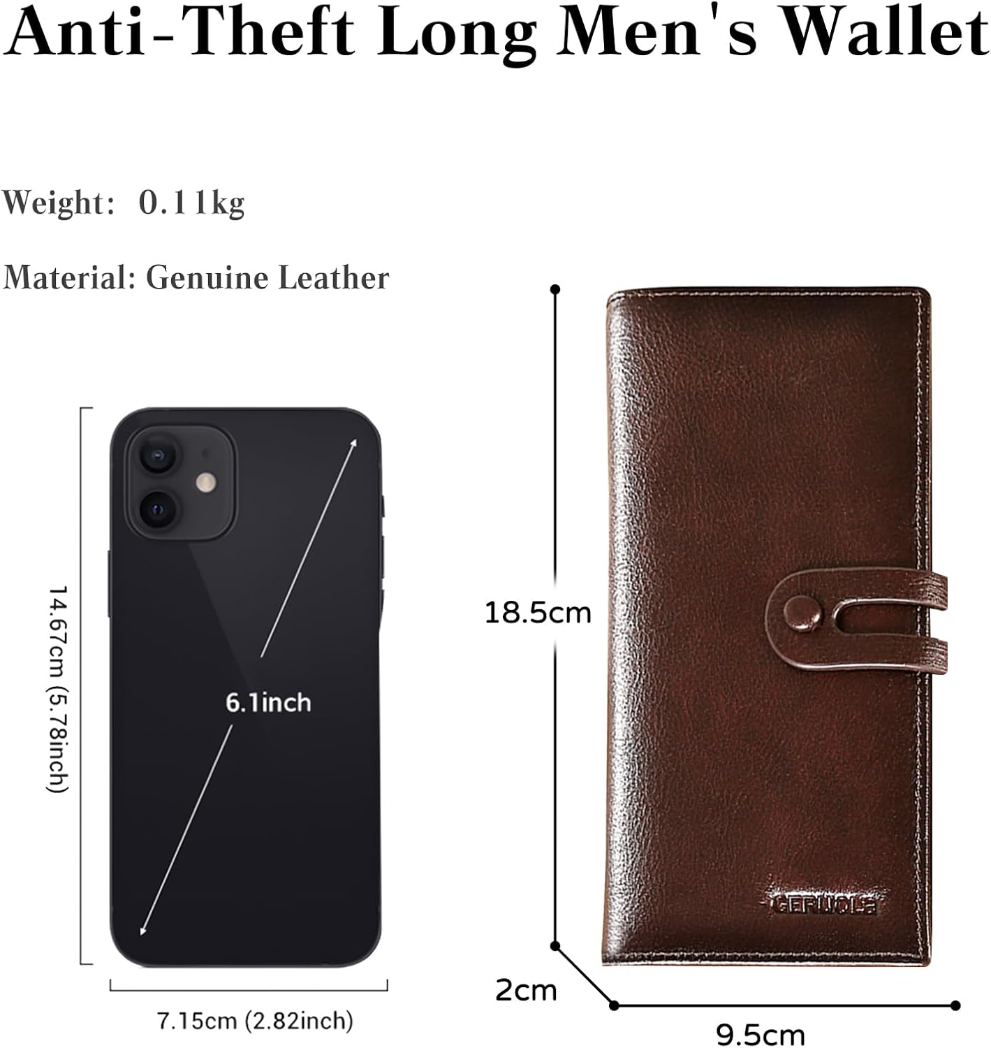 PORRASSO Wallet Men's RFID Blocking Wallet Genuine Leather Card Holder Long Wallet with 12 Card Slots Coffee