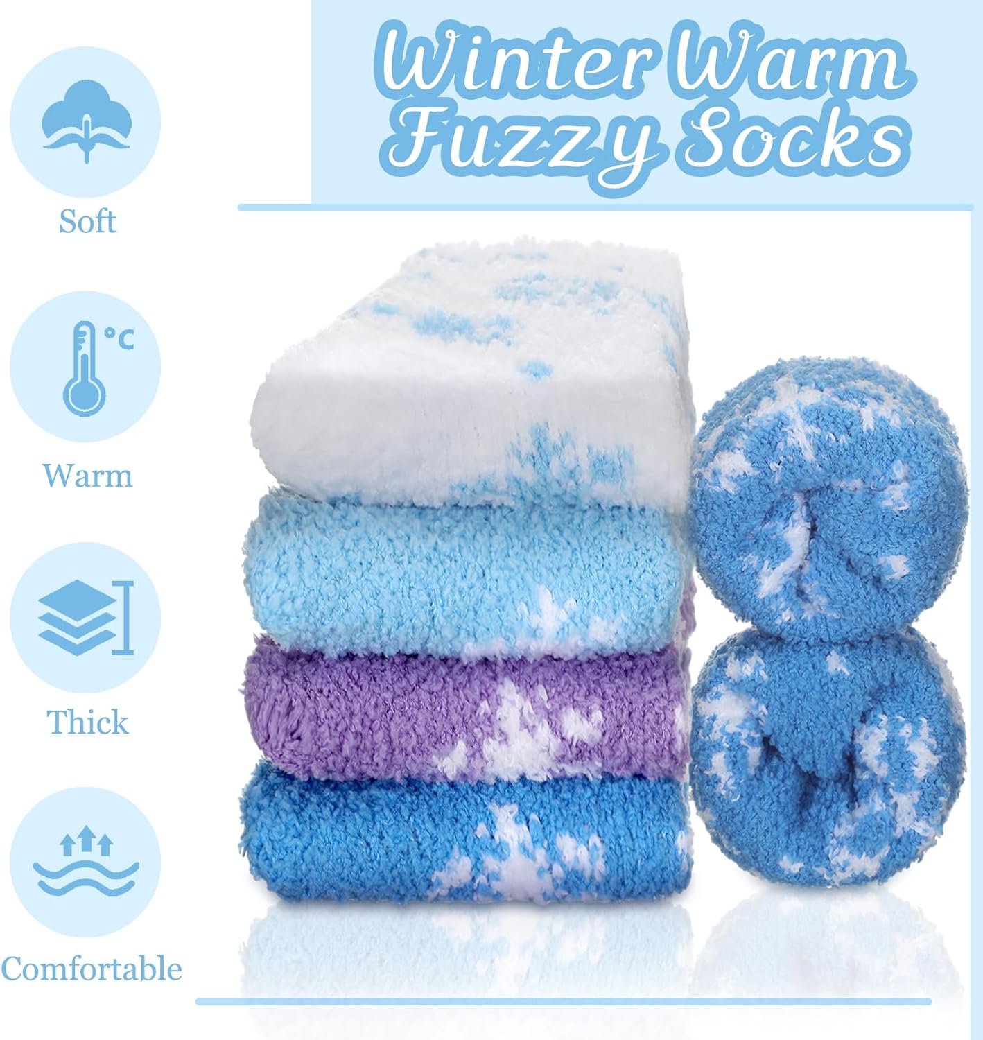 12 Pairs Winter Snowflake Fuzzy Socks for Women Warm Fluffy Sleeping Home Slipper Socks for Holiday Gift Party Favors - Image 3