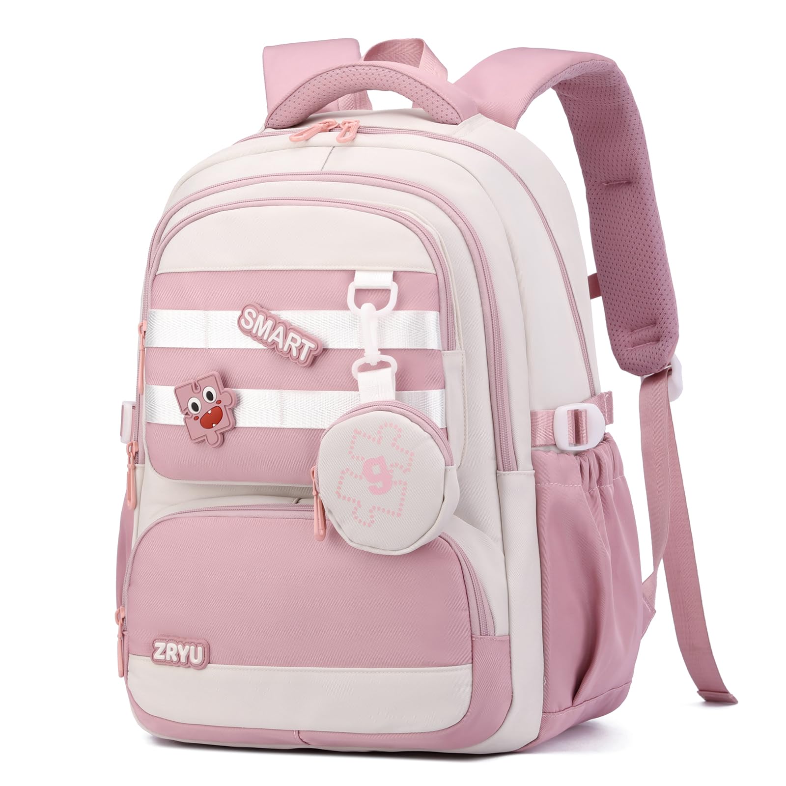 Amythe Schulrucksack für Mädchen Teenager, Großer Rucksack Schule mit 15,6" Laptopfach, Leichte Wasserdichter Schultasche Mädchen 3.-9. Klasse, Lässiger Tagesrucksäcke, Rosa